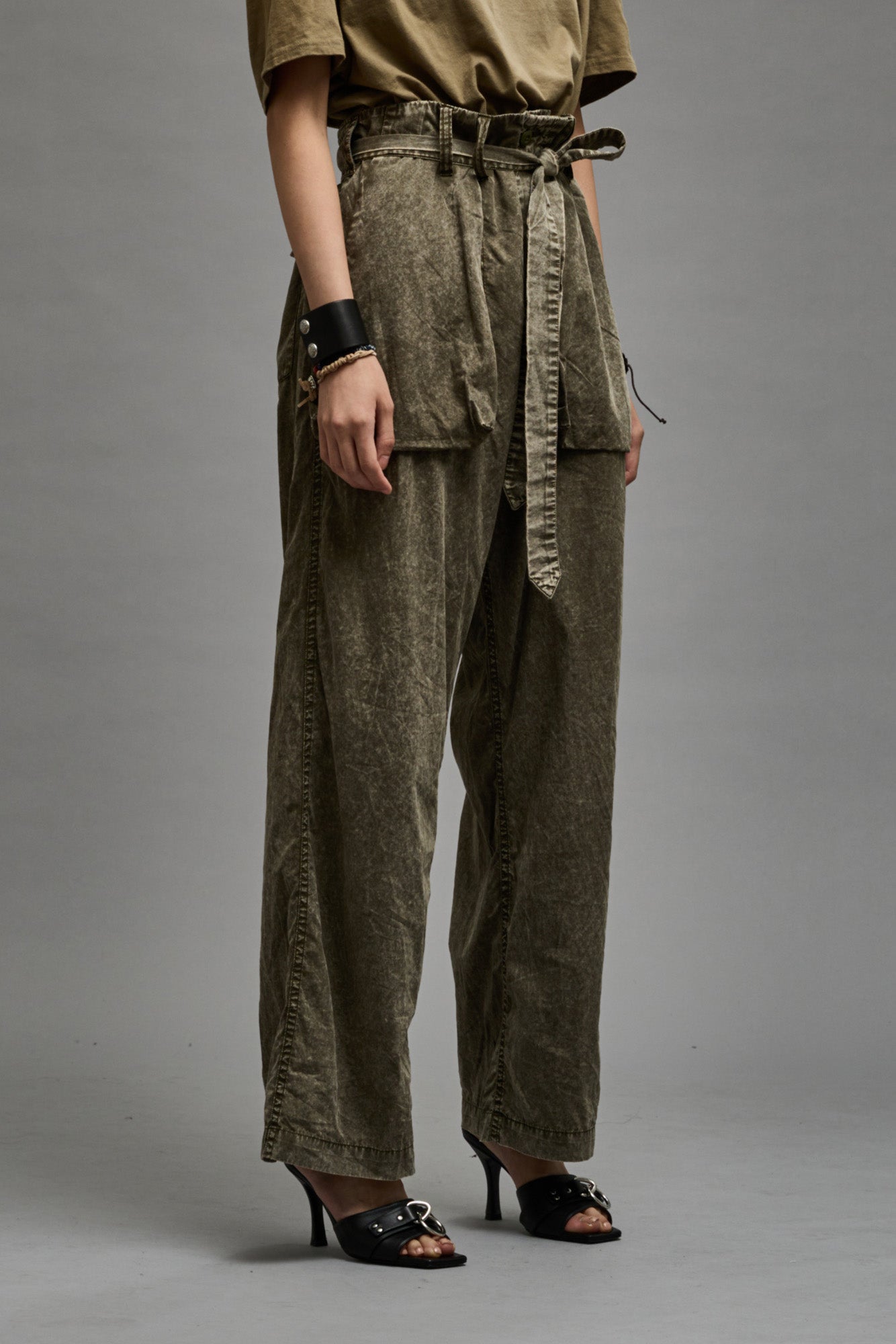 French Connection wide leg linen blend pants in olive