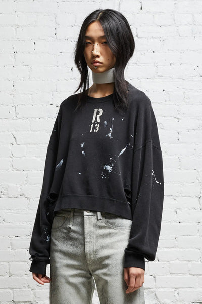 CROPPED R13 CREWNECK - ACID BLACK