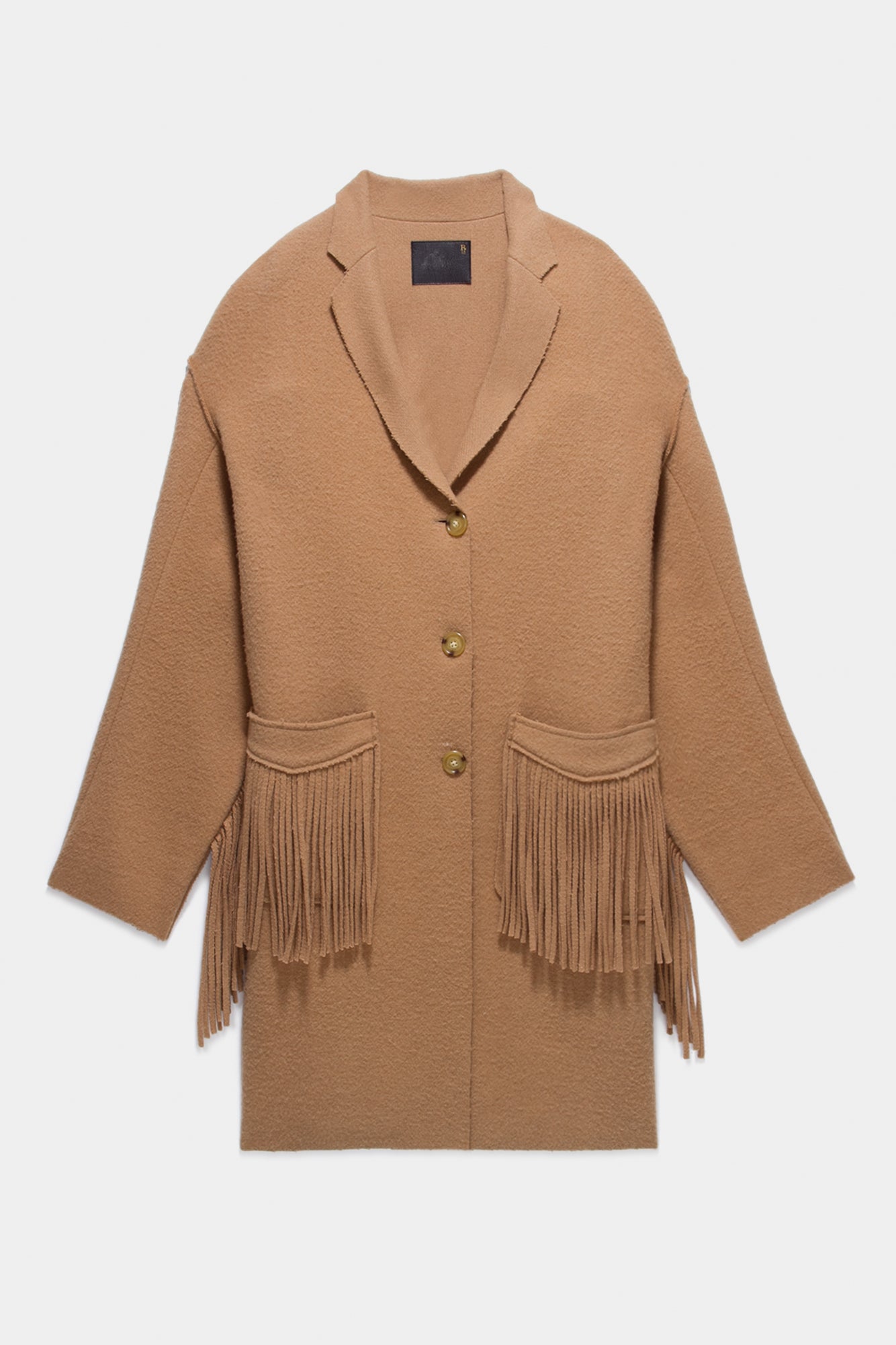 Fringe Raw Cut Coat Camel R13