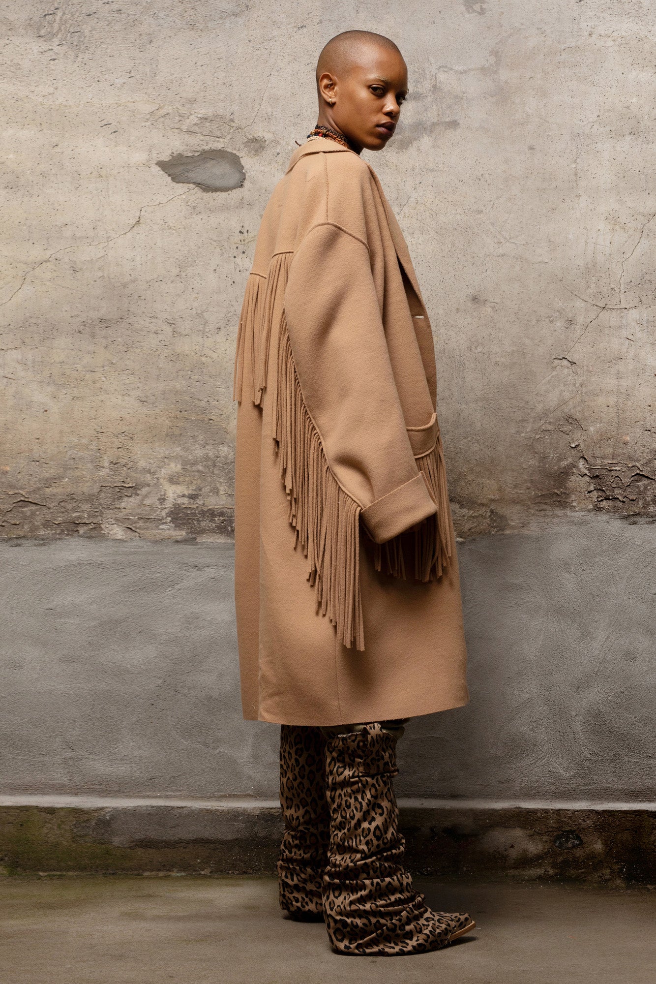 Fringe Raw Cut Coat Camel R13