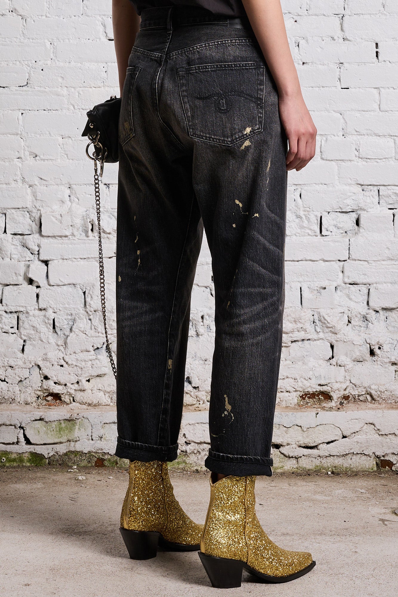 GOLD SPLATTER CROSSOVER JEAN ETON SELVEDGE BLACK