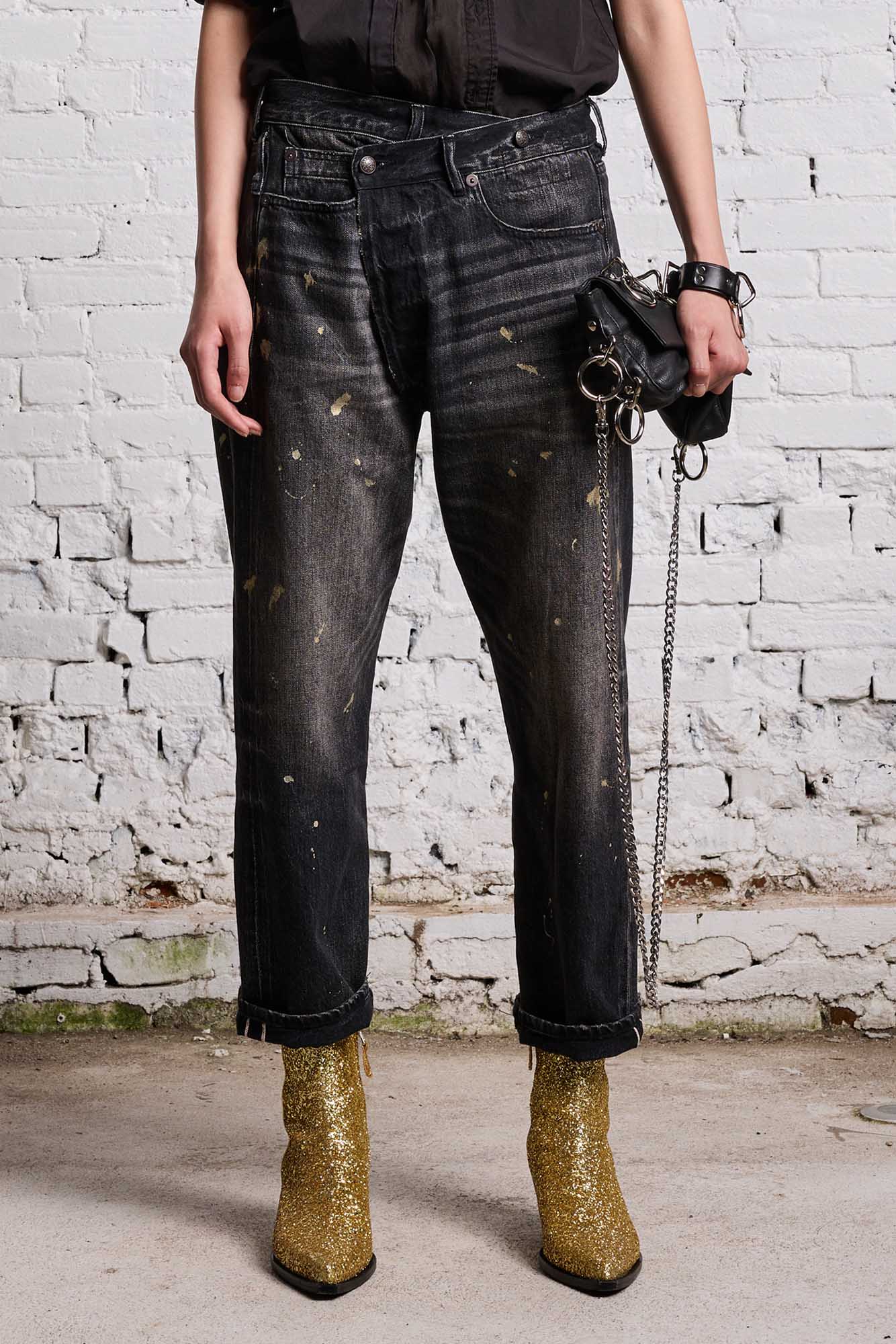 GOLD SPLATTER CROSSOVER JEAN ETON SELVEDGE BLACK R13