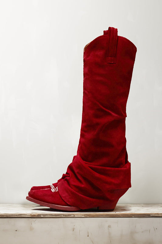 MID COWBOY BOOT - RED SUEDE