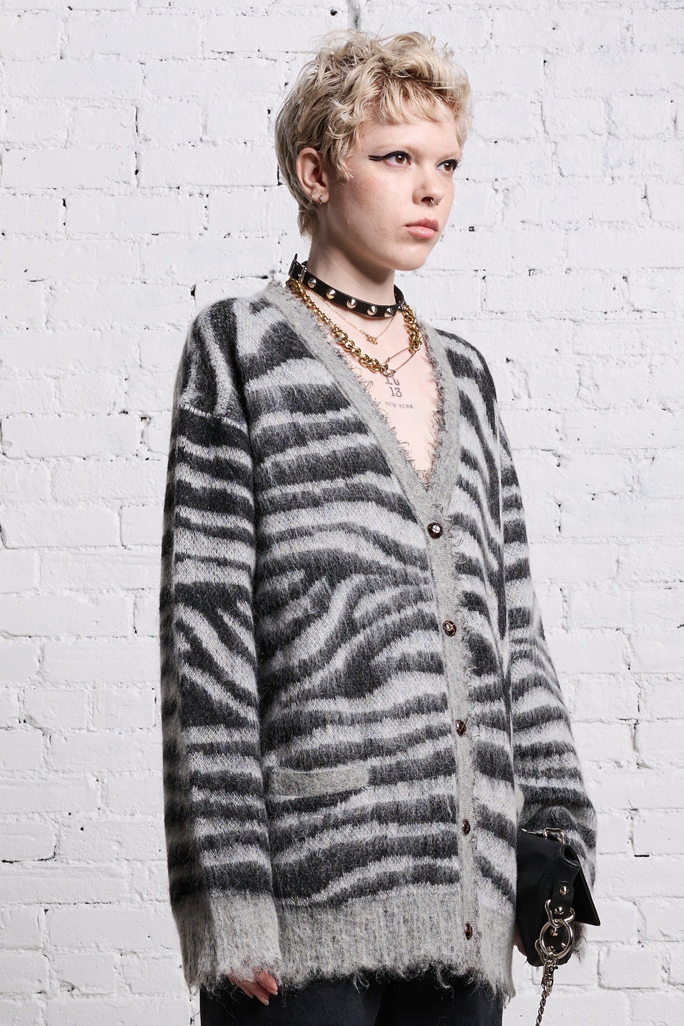 MOHAIR BOYFRIEND CARDIGAN - ZEBRA JACQUARD