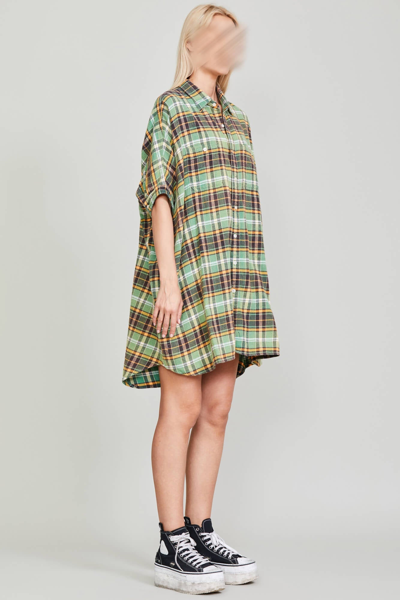 OVERSIZED BOXY SHIRTDRESS GREEN PLAID R13