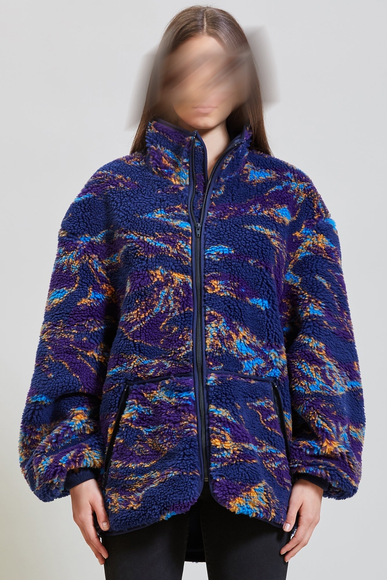 OVERSIZED ZIP UP FLEECE JACKET NAVY SWIRL R13