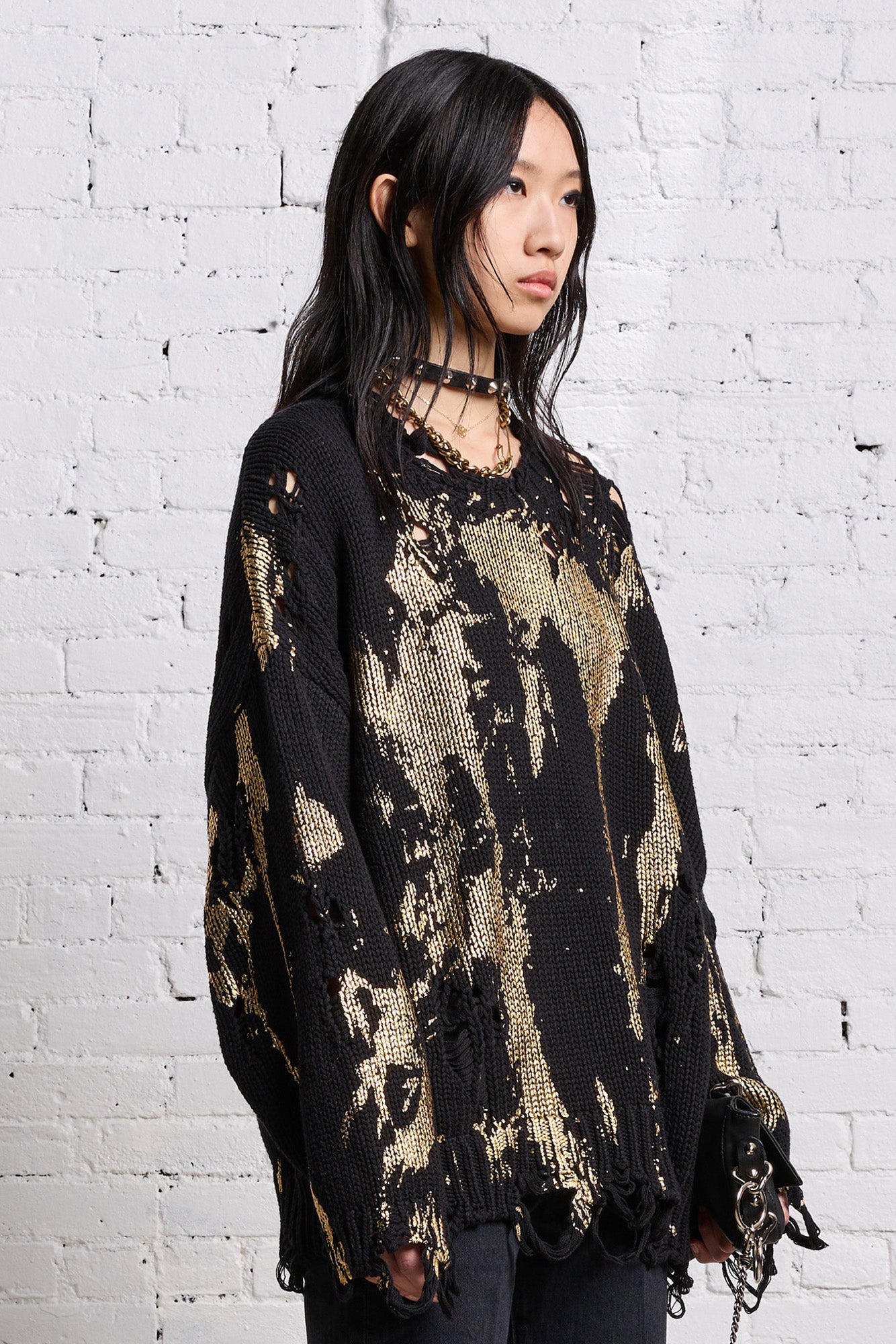 OVERSIZED SWEATER GOLD SPLATTERED BLACK R13