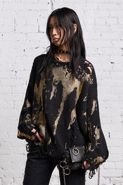 OVERSIZED SWEATER GOLD SPLATTERED BLACK