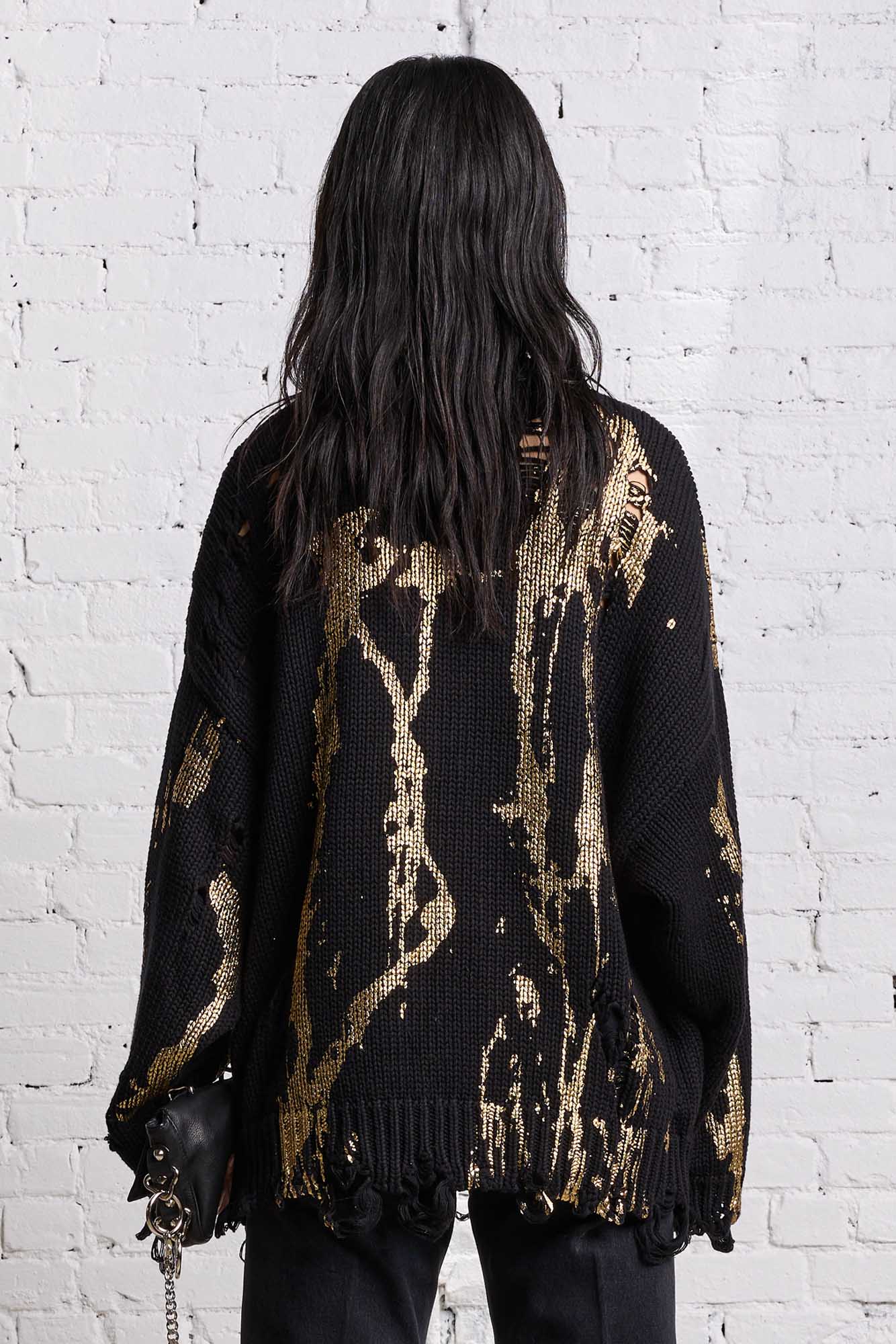 OVERSIZED SWEATER GOLD SPLATTERED BLACK R13