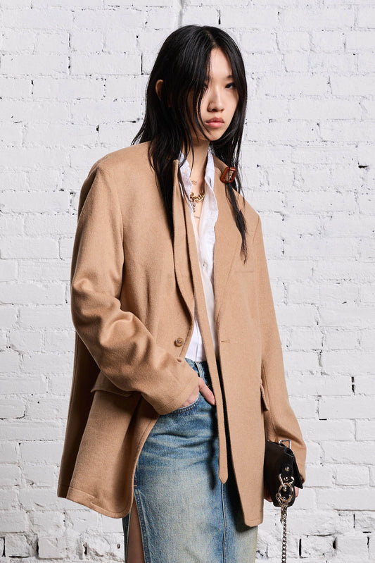 BELT COLLAR RAGGED BLAZER - CAMEL - R13