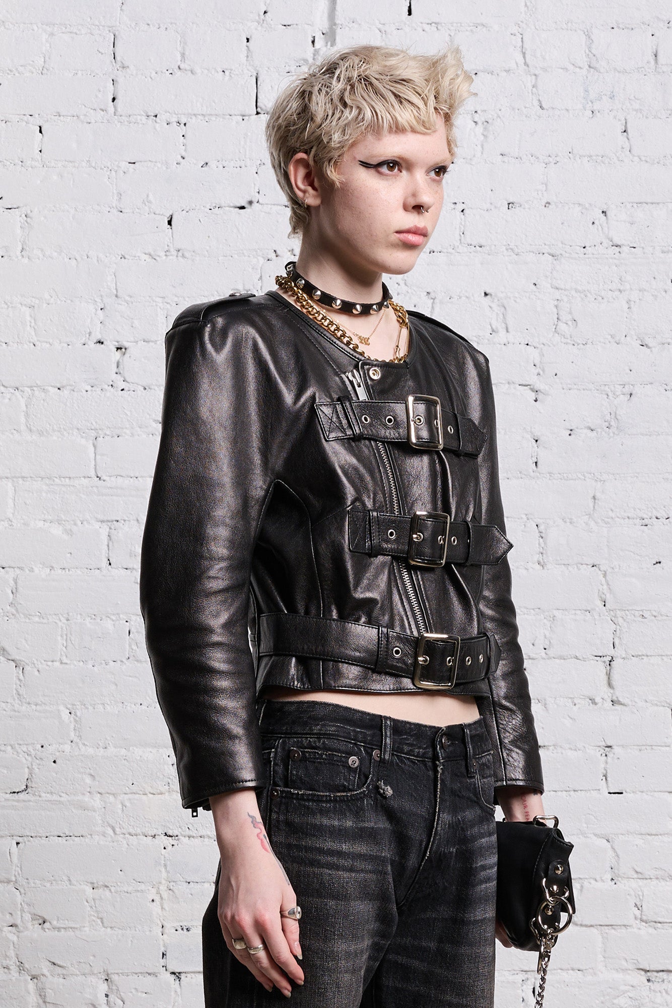 BELTED MOTORCYCLE JACKET - BLACK - R13