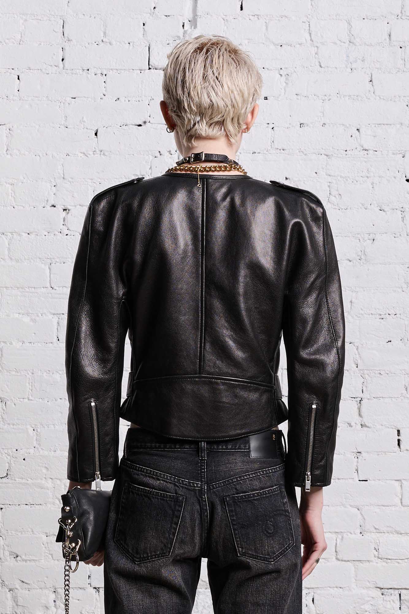 BELTED MOTORCYCLE JACKET - BLACK - R13