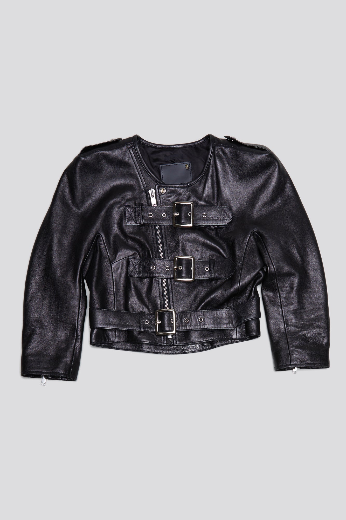 BELTED MOTORCYCLE JACKET - BLACK - R13