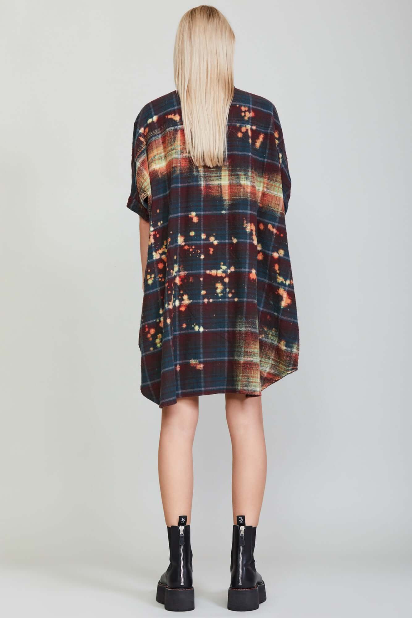 BLEACHED PLAID OVERSIZED BOXY SHIRTDRESS - R13