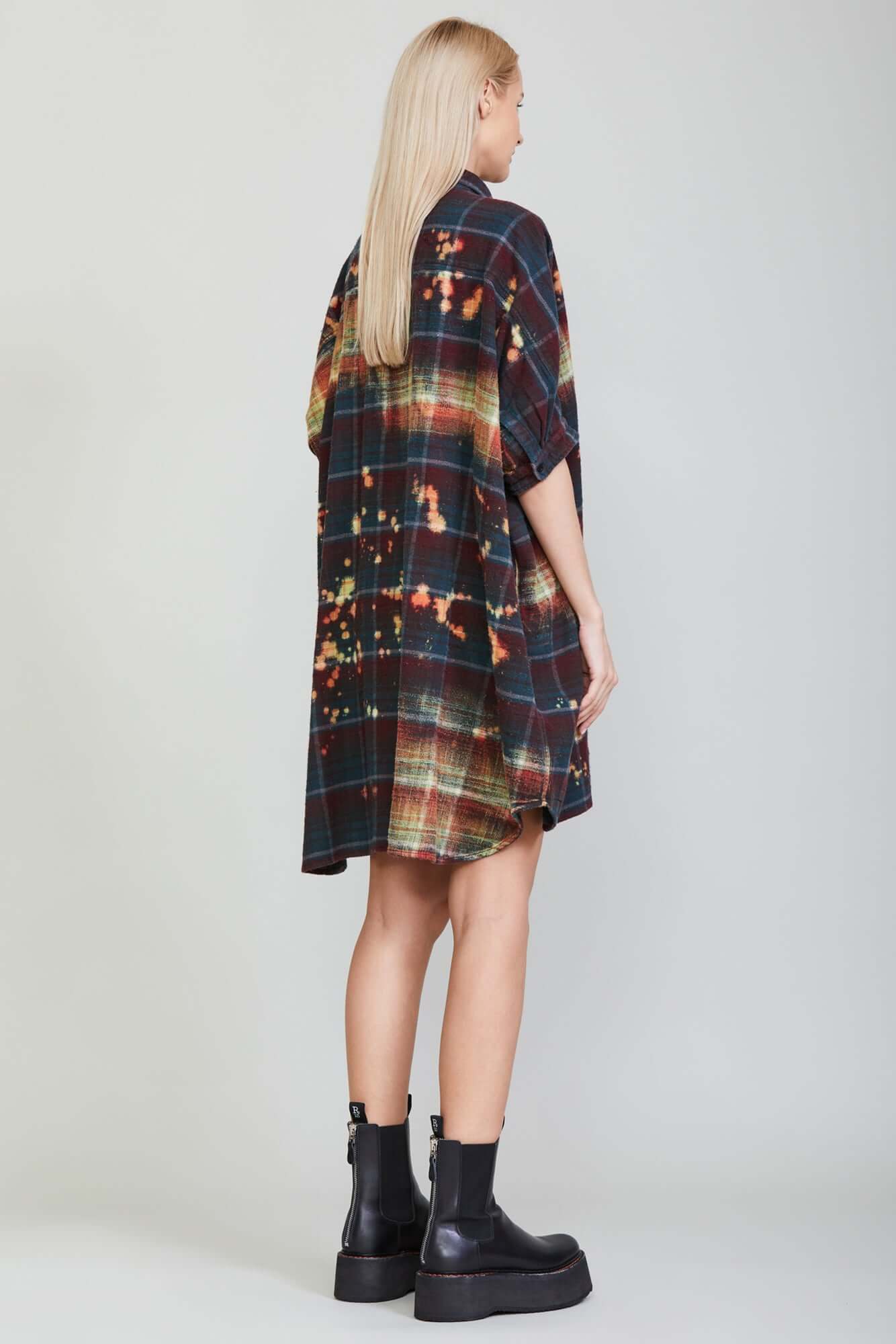 BLEACHED PLAID OVERSIZED BOXY SHIRTDRESS - R13