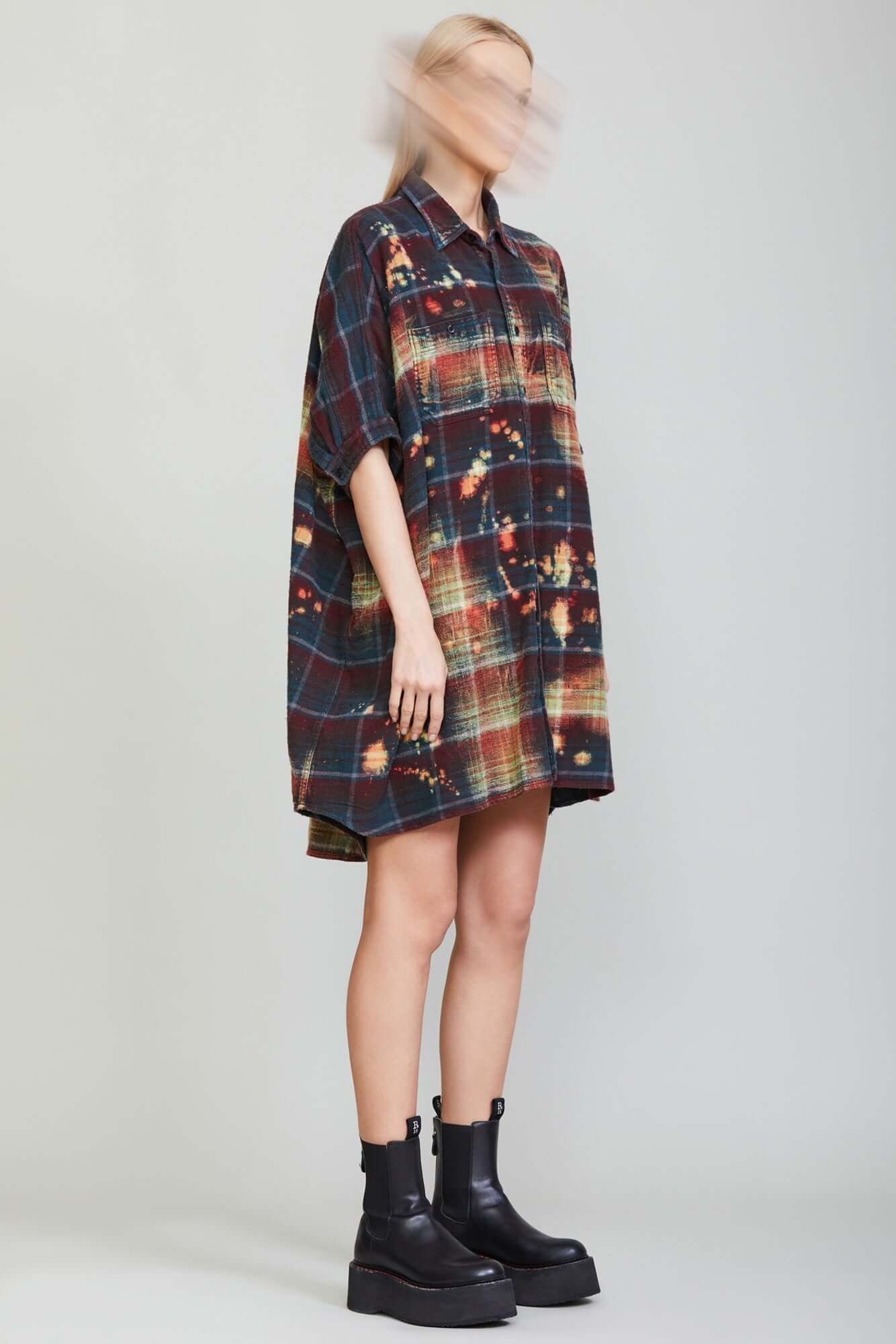 BLEACHED PLAID OVERSIZED BOXY SHIRTDRESS - R13