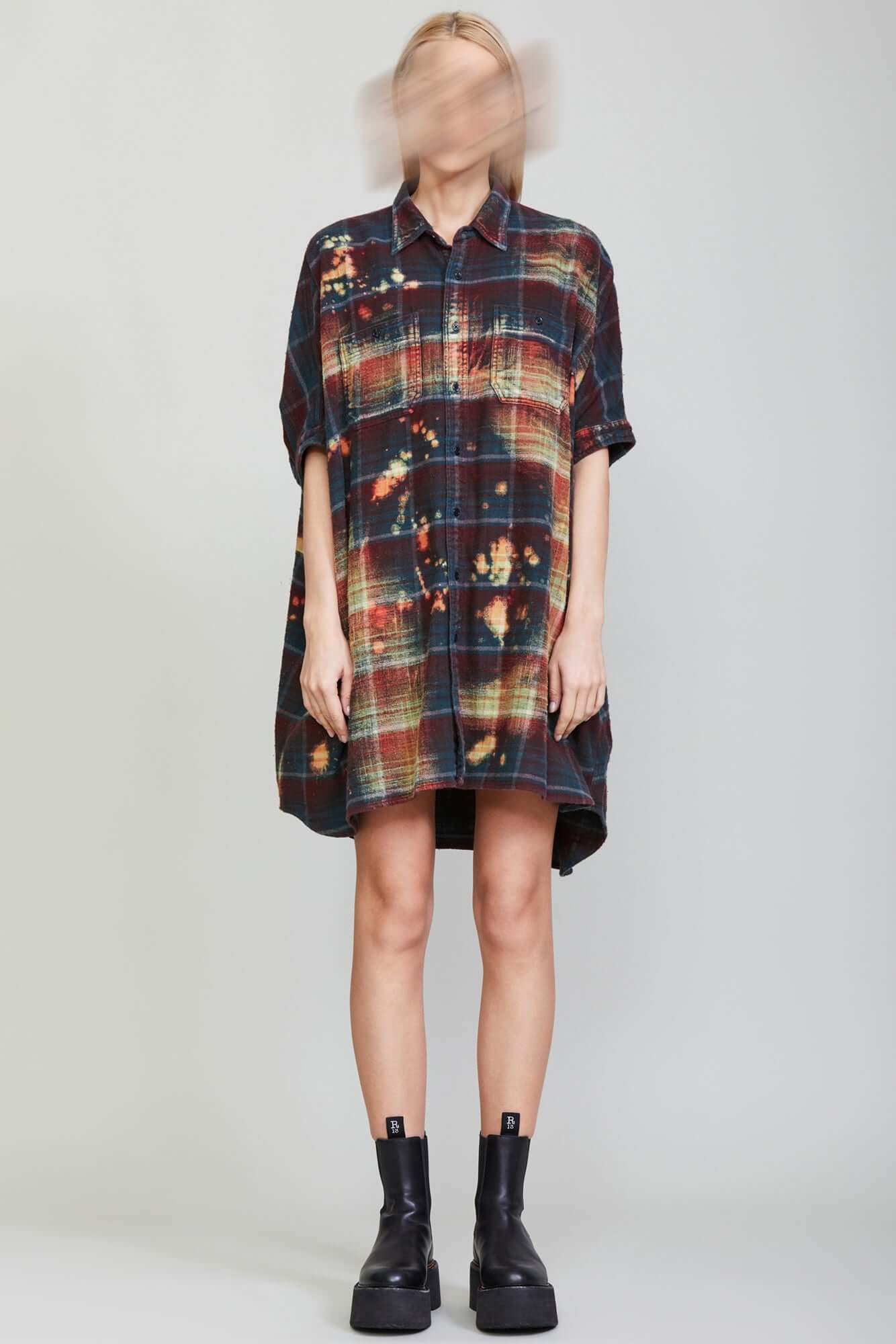 BLEACHED PLAID OVERSIZED BOXY SHIRTDRESS - R13