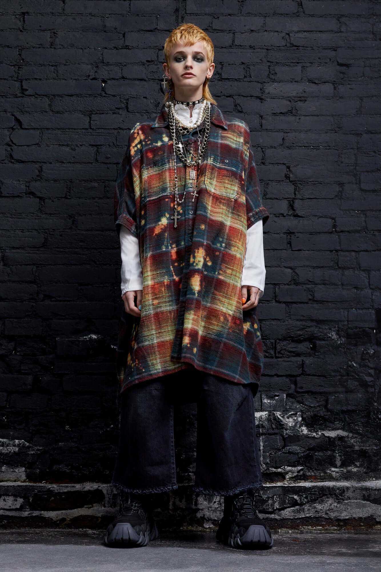 BLEACHED PLAID OVERSIZED BOXY SHIRTDRESS - R13