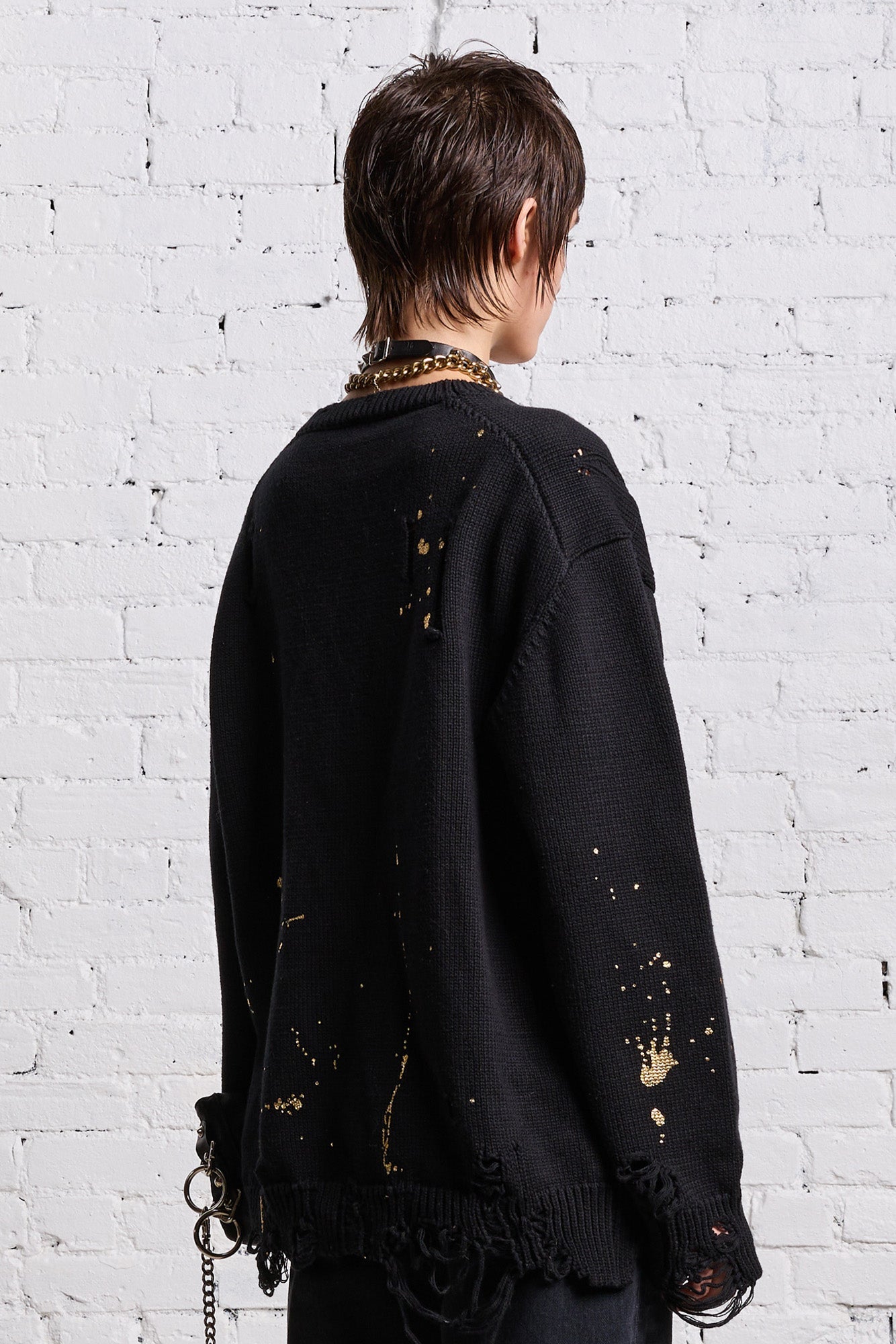 BOYFRIEND CARDIGAN - GOLD SPLATTERED BLACK - R13