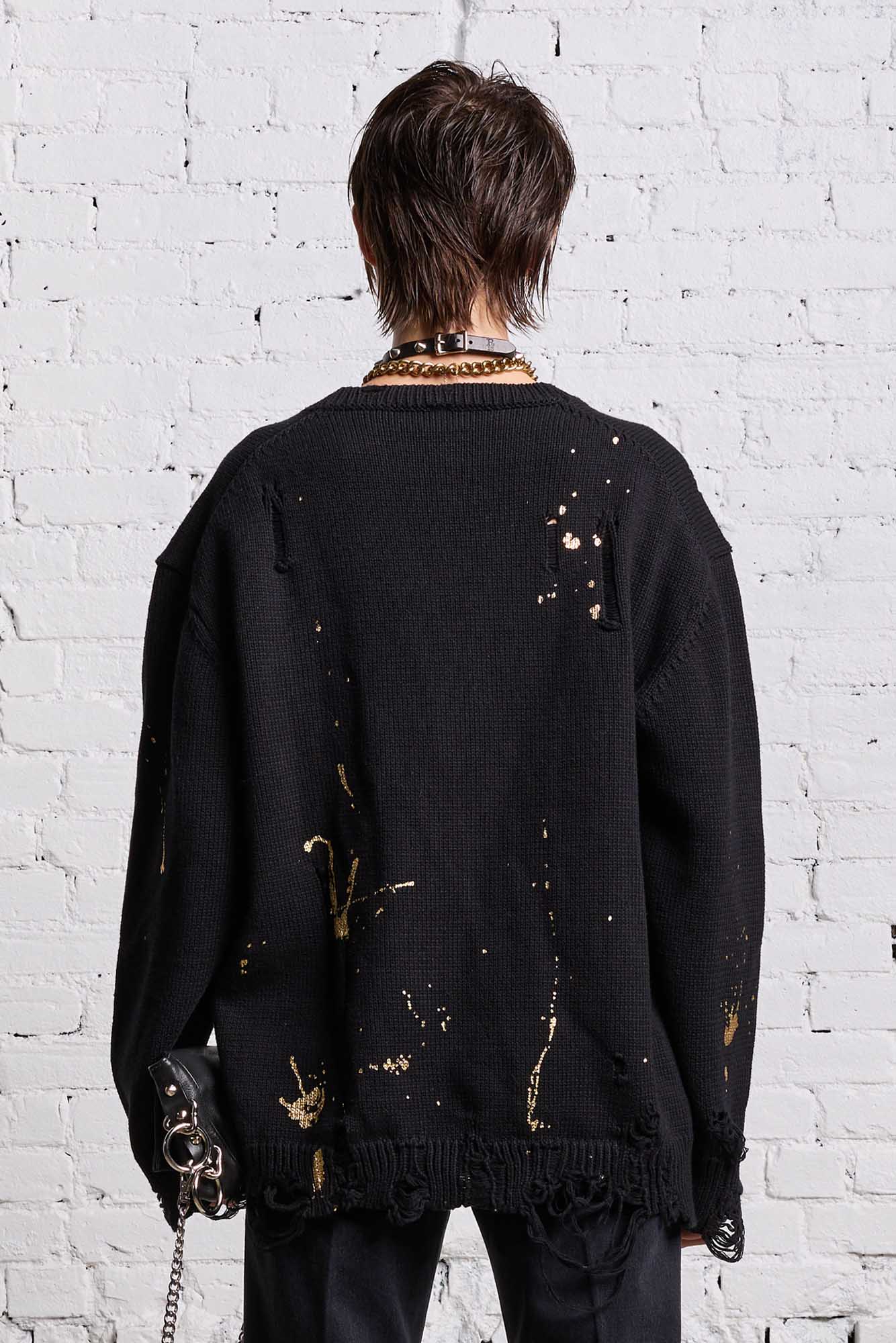 BOYFRIEND CARDIGAN - GOLD SPLATTERED BLACK - R13