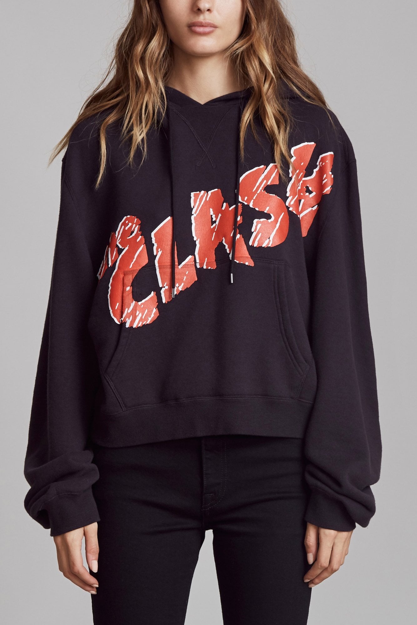 CLASH CROPPED HOODIE - WASHED BLACK - R13