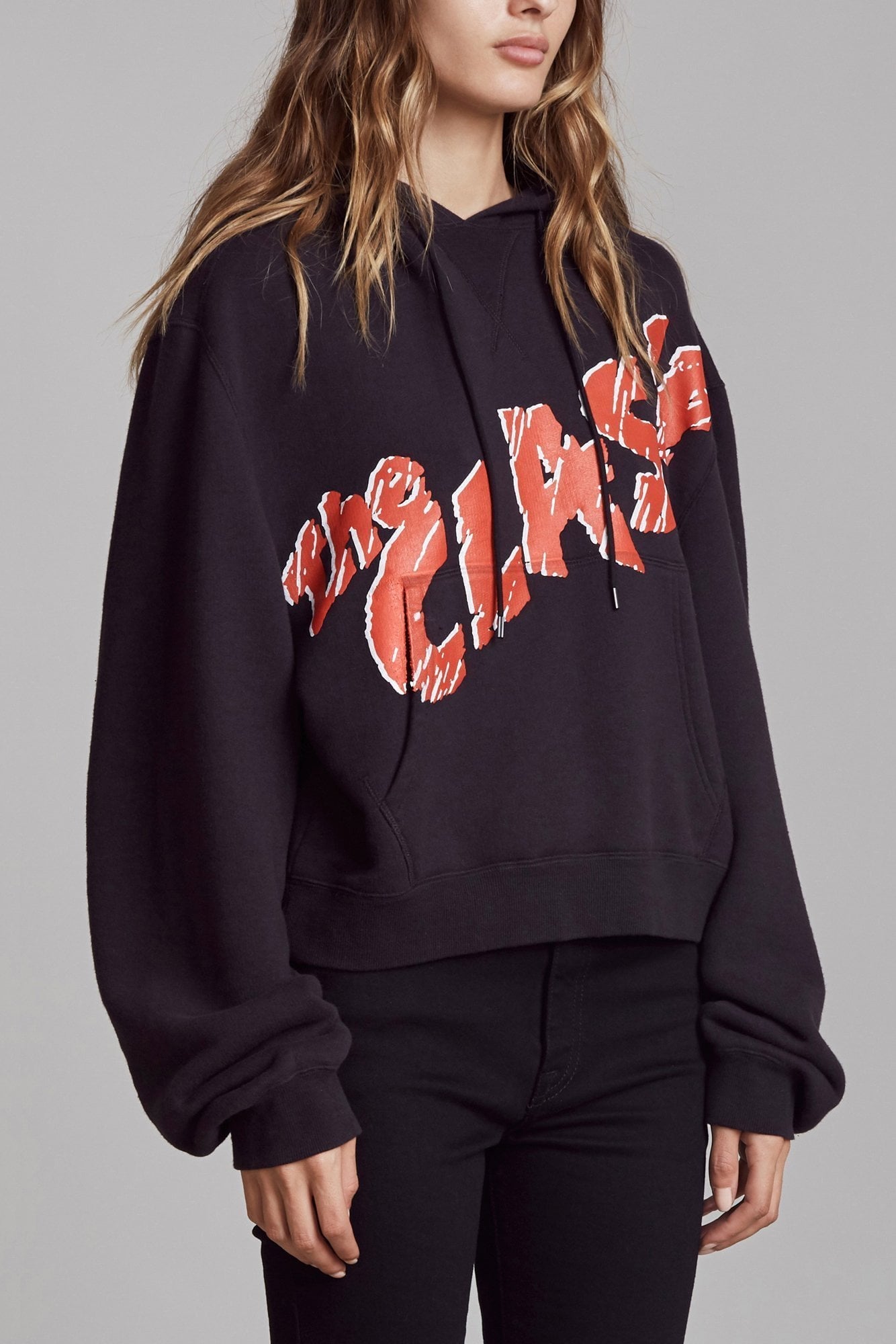 CLASH CROPPED HOODIE - WASHED BLACK - R13