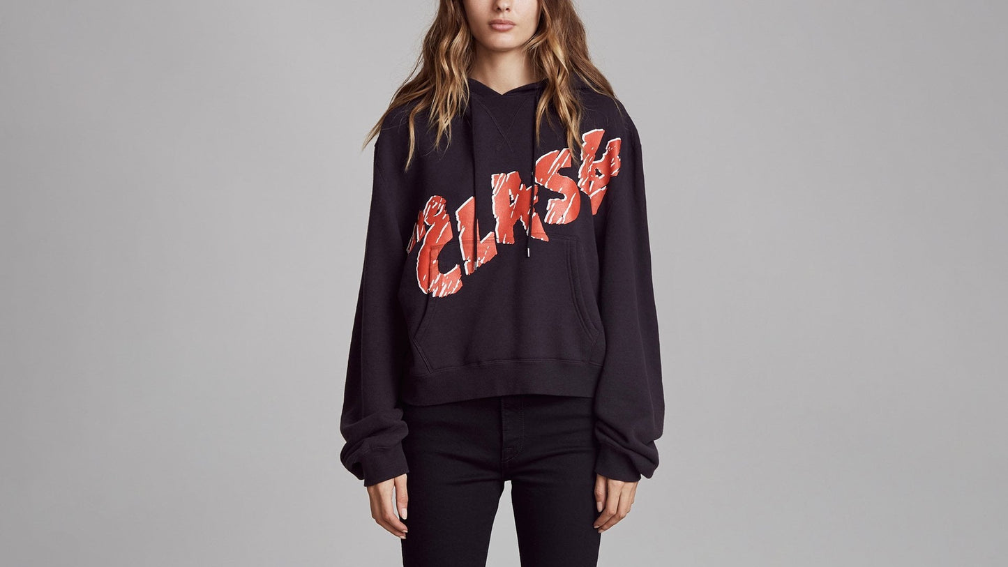 CLASH CROPPED HOODIE - WASHED BLACK - R13