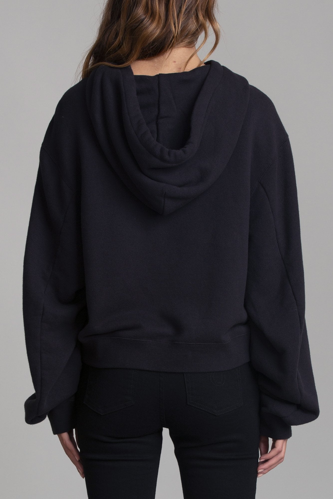 CLASH CROPPED HOODIE - WASHED BLACK - R13