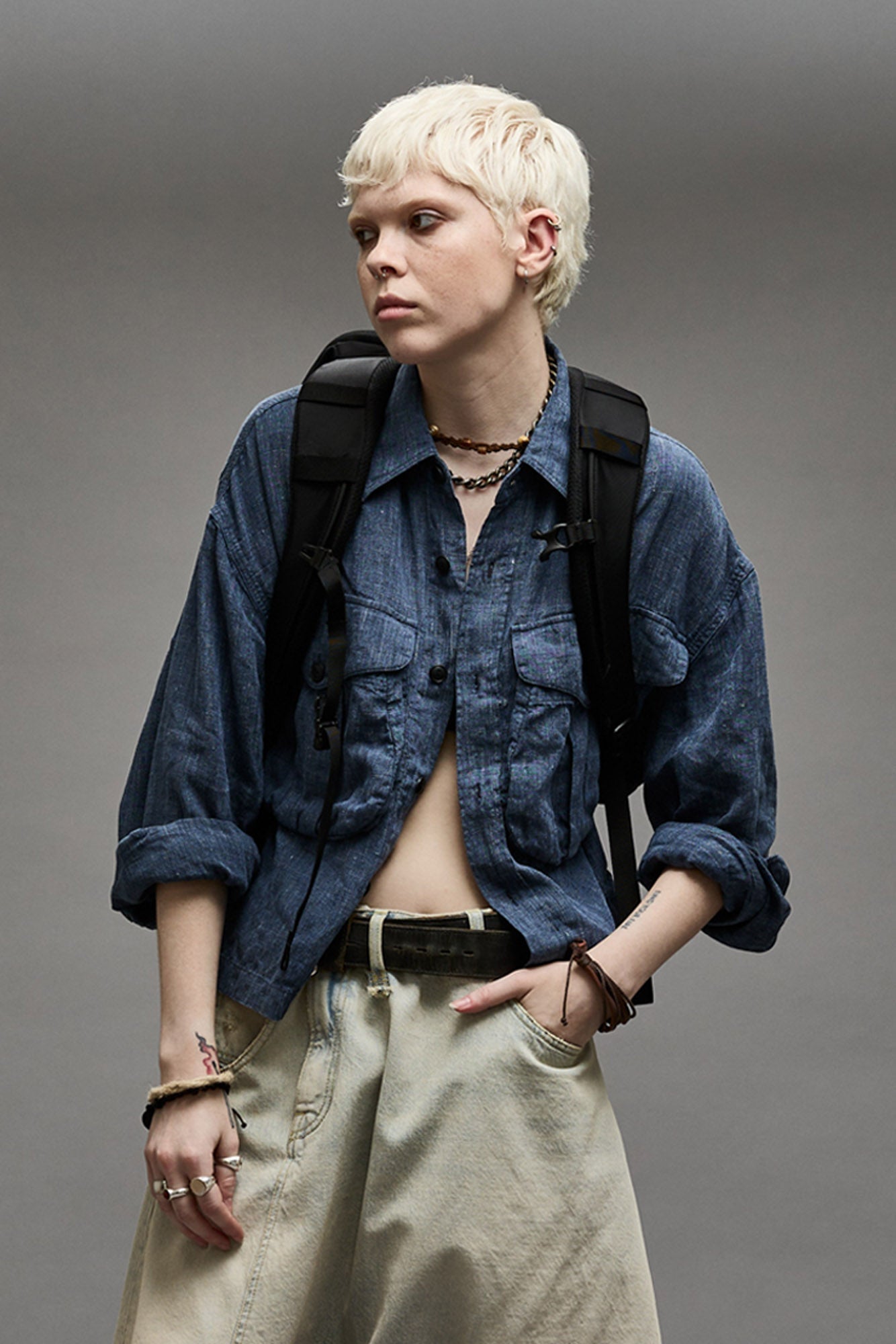 CROPPED BELLOW POCKET SHIRT - INDIGO BLUE - R13