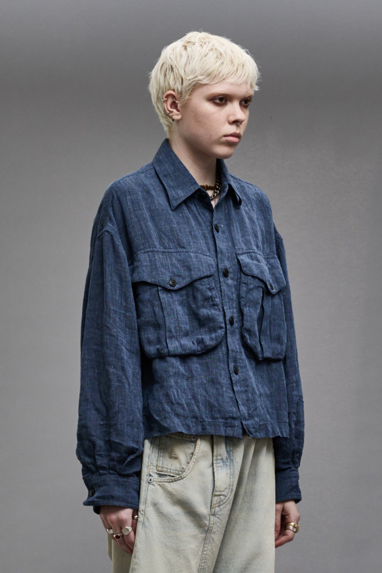 CROPPED BELLOW POCKET SHIRT - INDIGO BLUE - R13