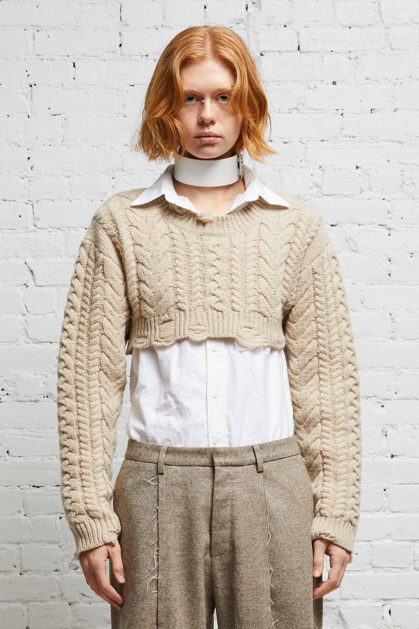 CROPPED CABLE SWEATER - OATMEAL - R13