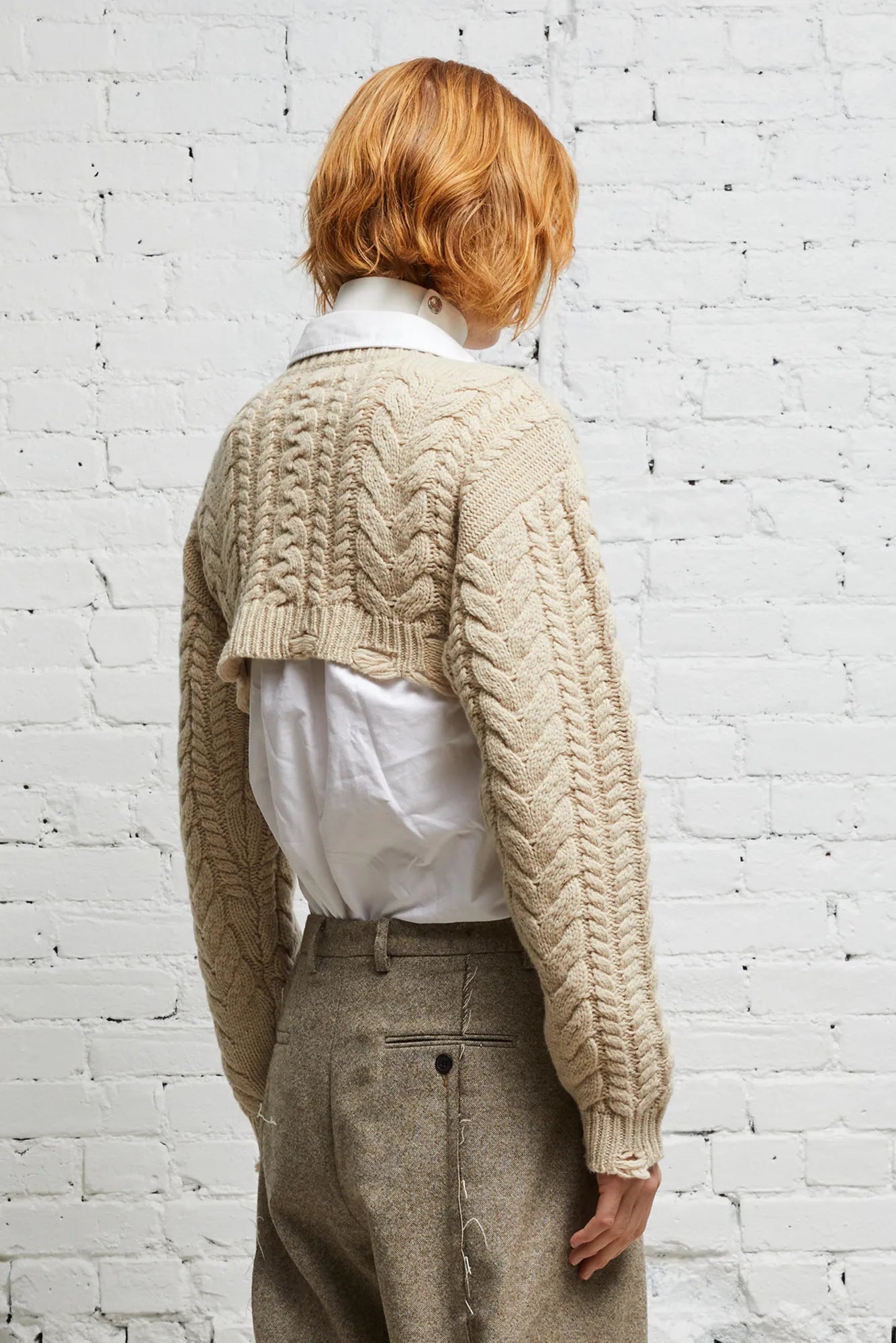 CROPPED CABLE SWEATER - OATMEAL - R13