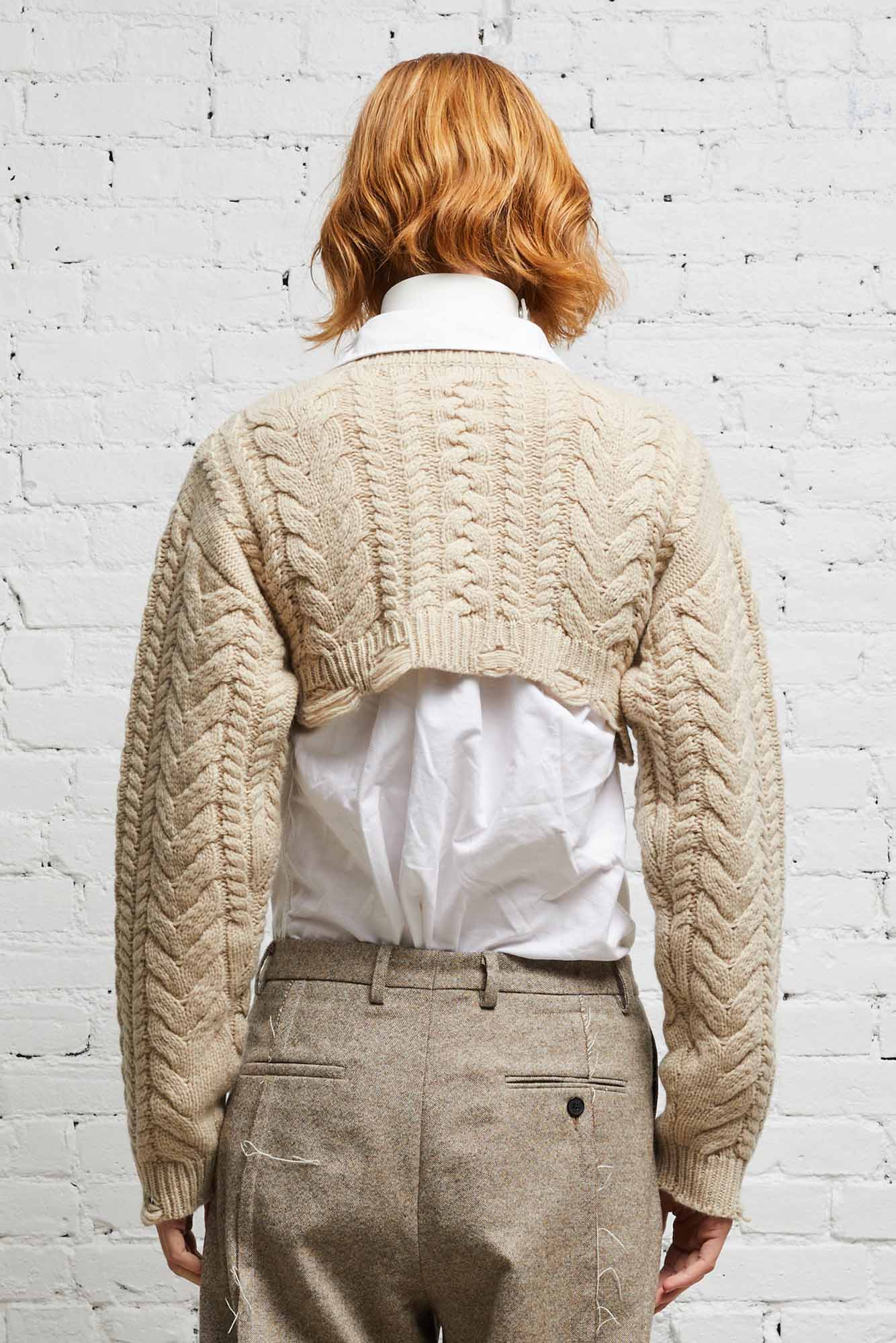 CROPPED CABLE SWEATER - OATMEAL - R13