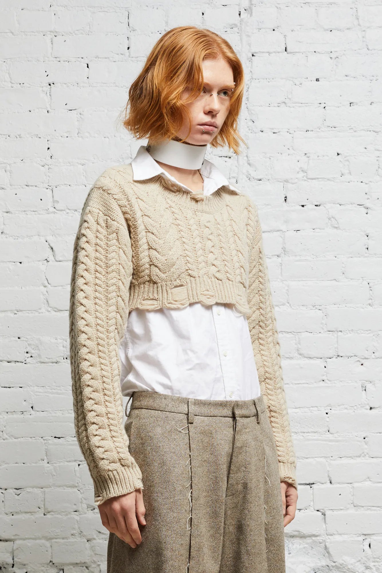 CROPPED CABLE SWEATER - OATMEAL - R13