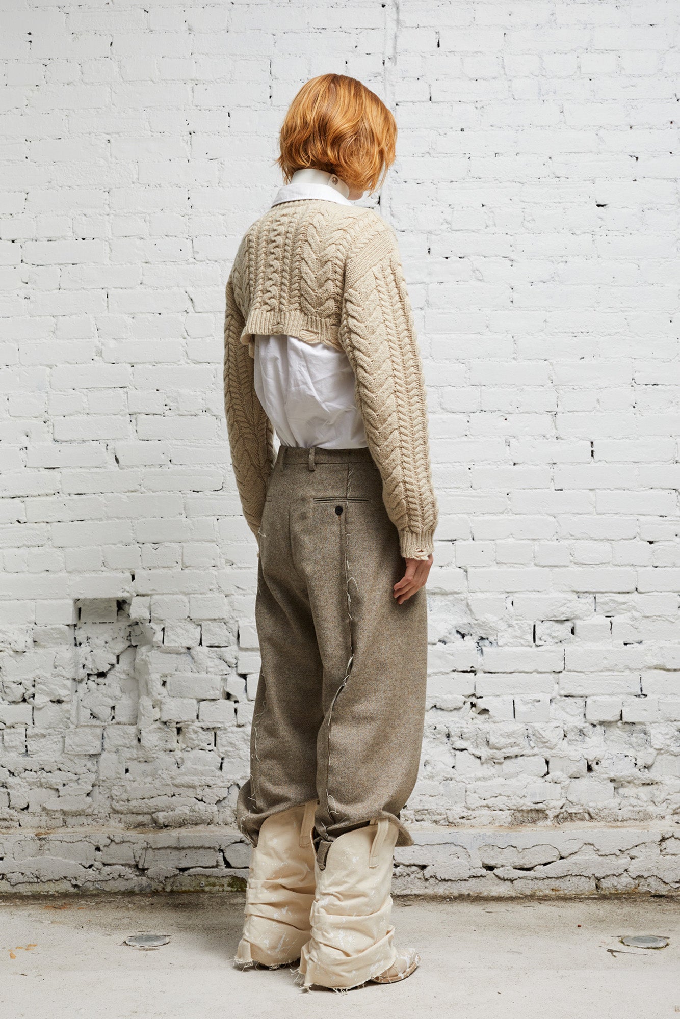 CROPPED CABLE SWEATER - OATMEAL - R13