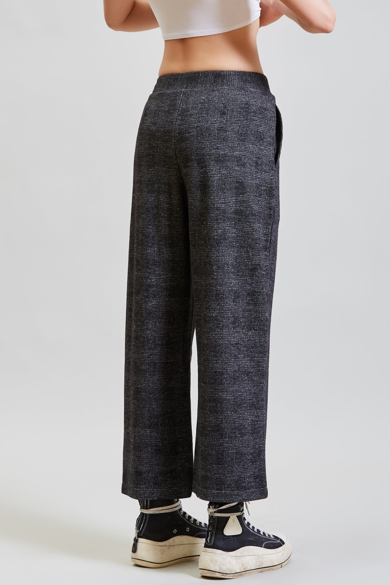 CROPPED PLEATED WIDE LEG PANT - GREY GLEN PLAID - R13