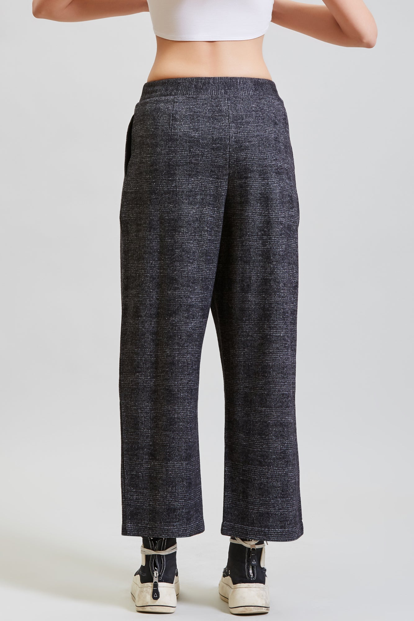 CROPPED PLEATED WIDE LEG PANT - GREY GLEN PLAID - R13