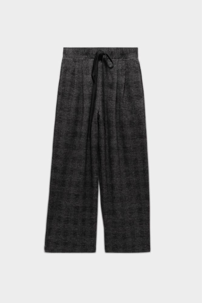 CROPPED PLEATED WIDE LEG PANT - GREY GLEN PLAID - R13