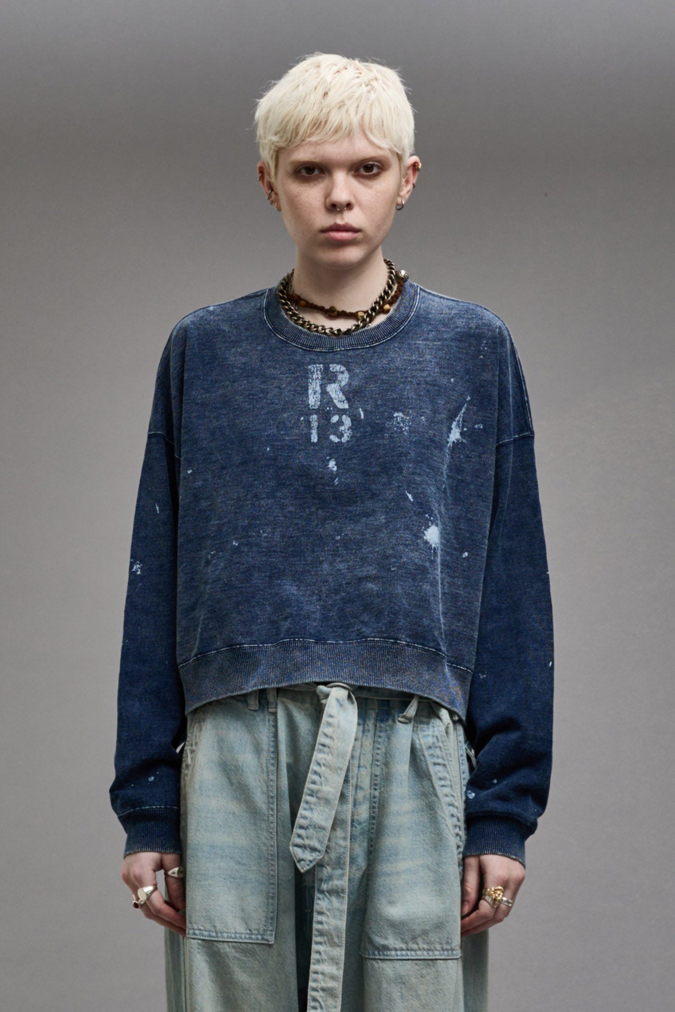 CROPPED R13 CREWNECK - INDIGO BLUE - R13