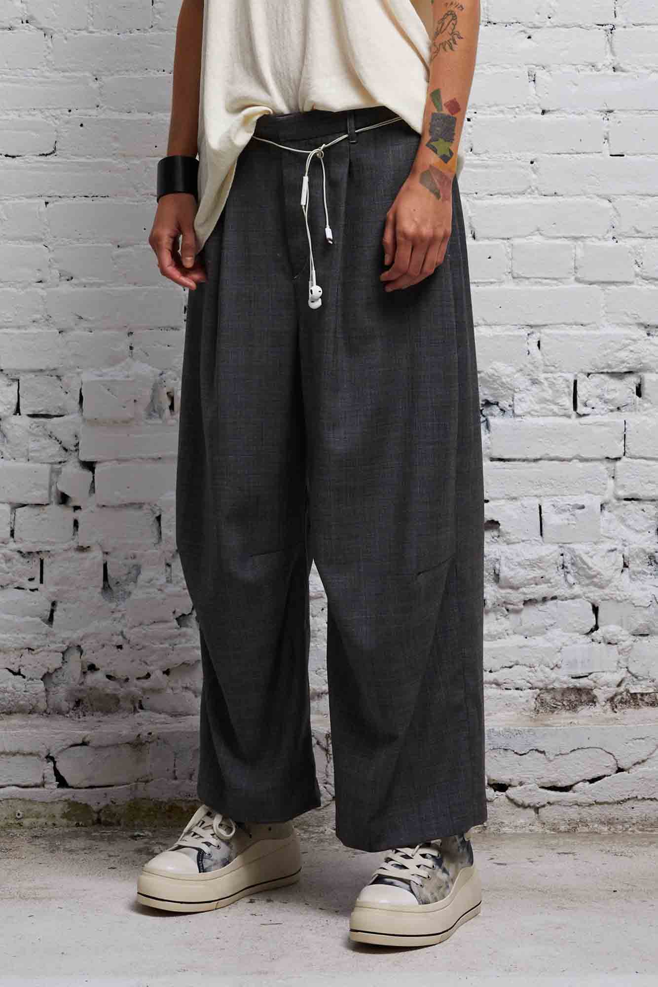 CROPPED WIDE LEG TROUSER - DARK GLEN PLAID - R13