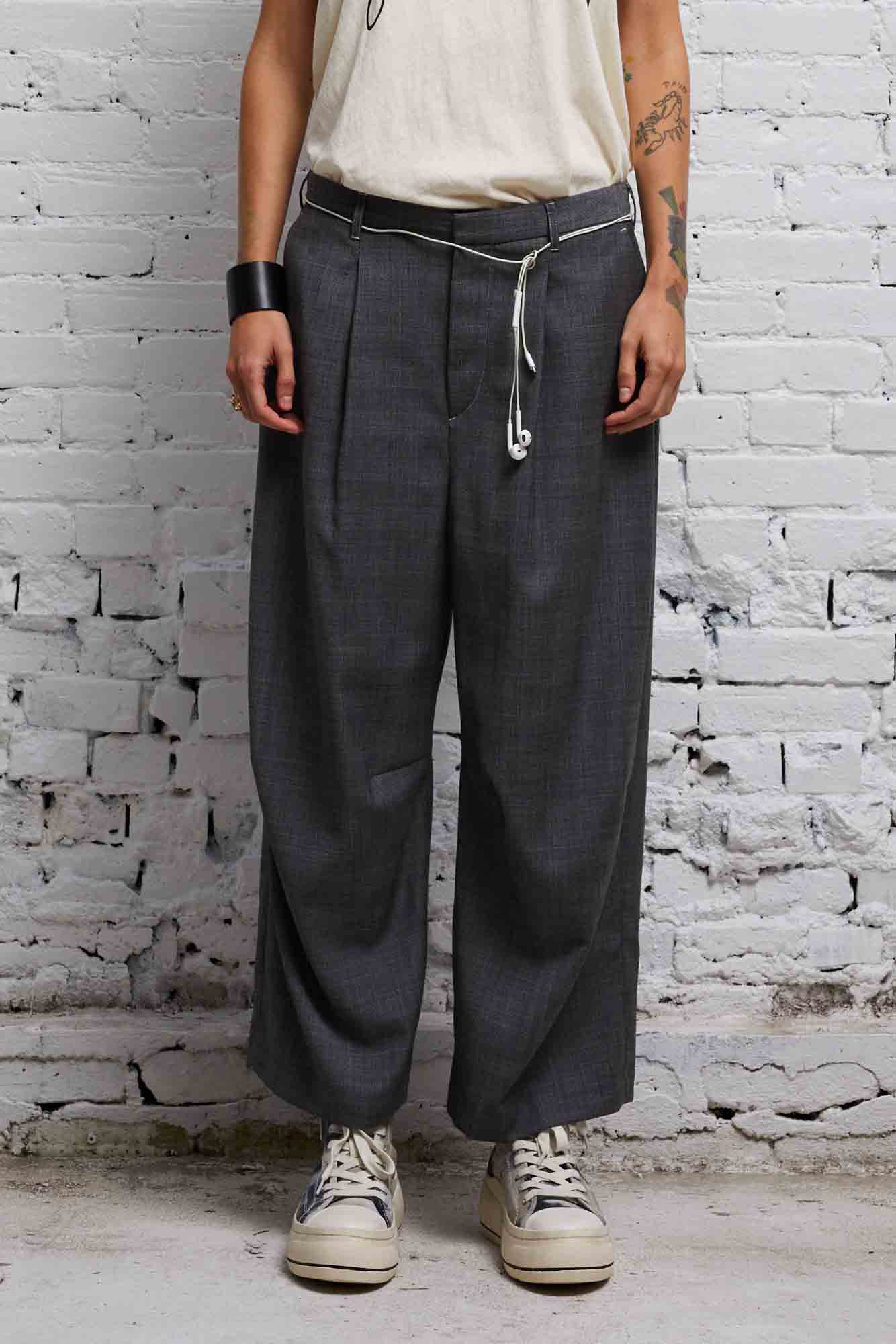 CROPPED WIDE LEG TROUSER - DARK GLEN PLAID - R13