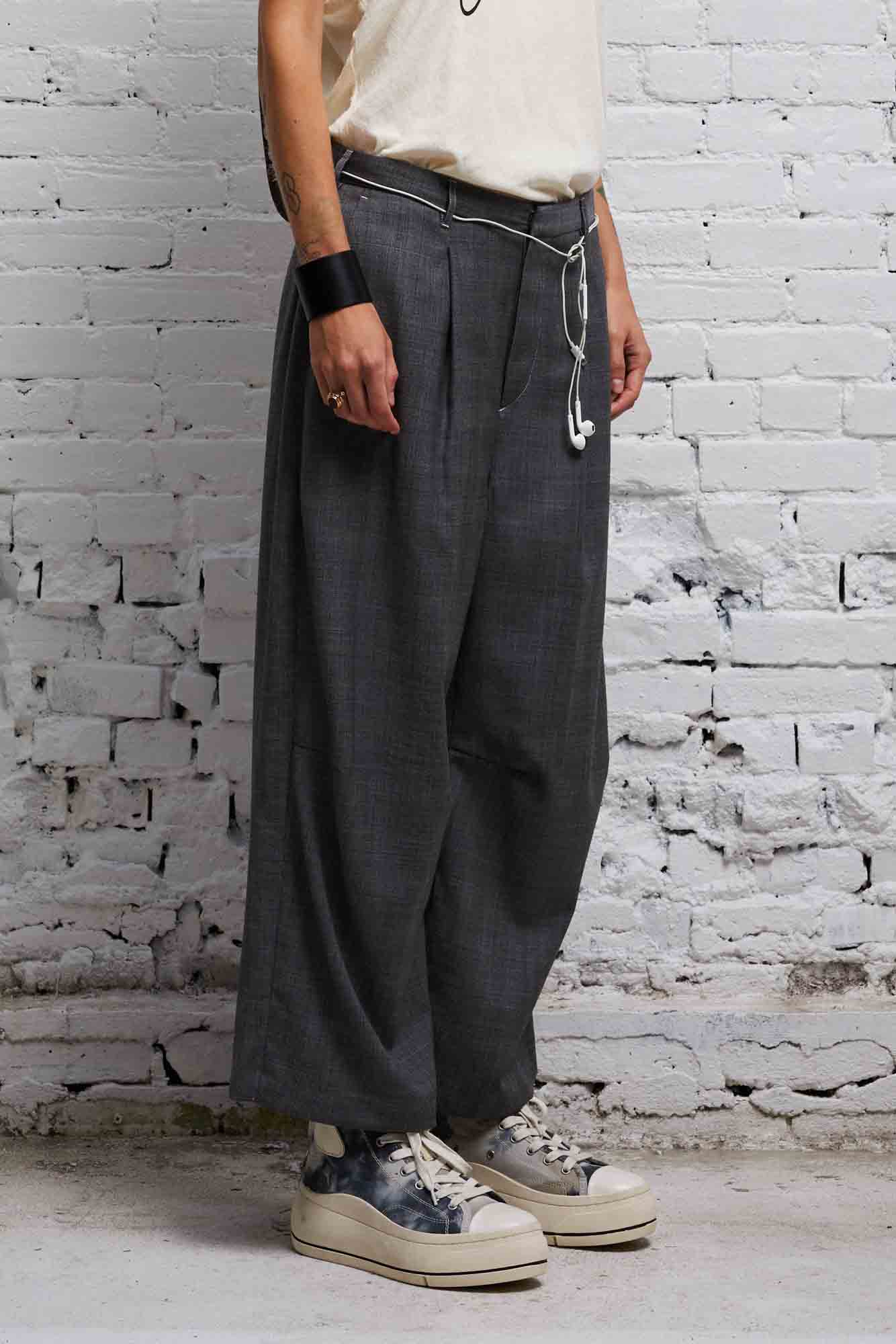 CROPPED WIDE LEG TROUSER - DARK GLEN PLAID - R13