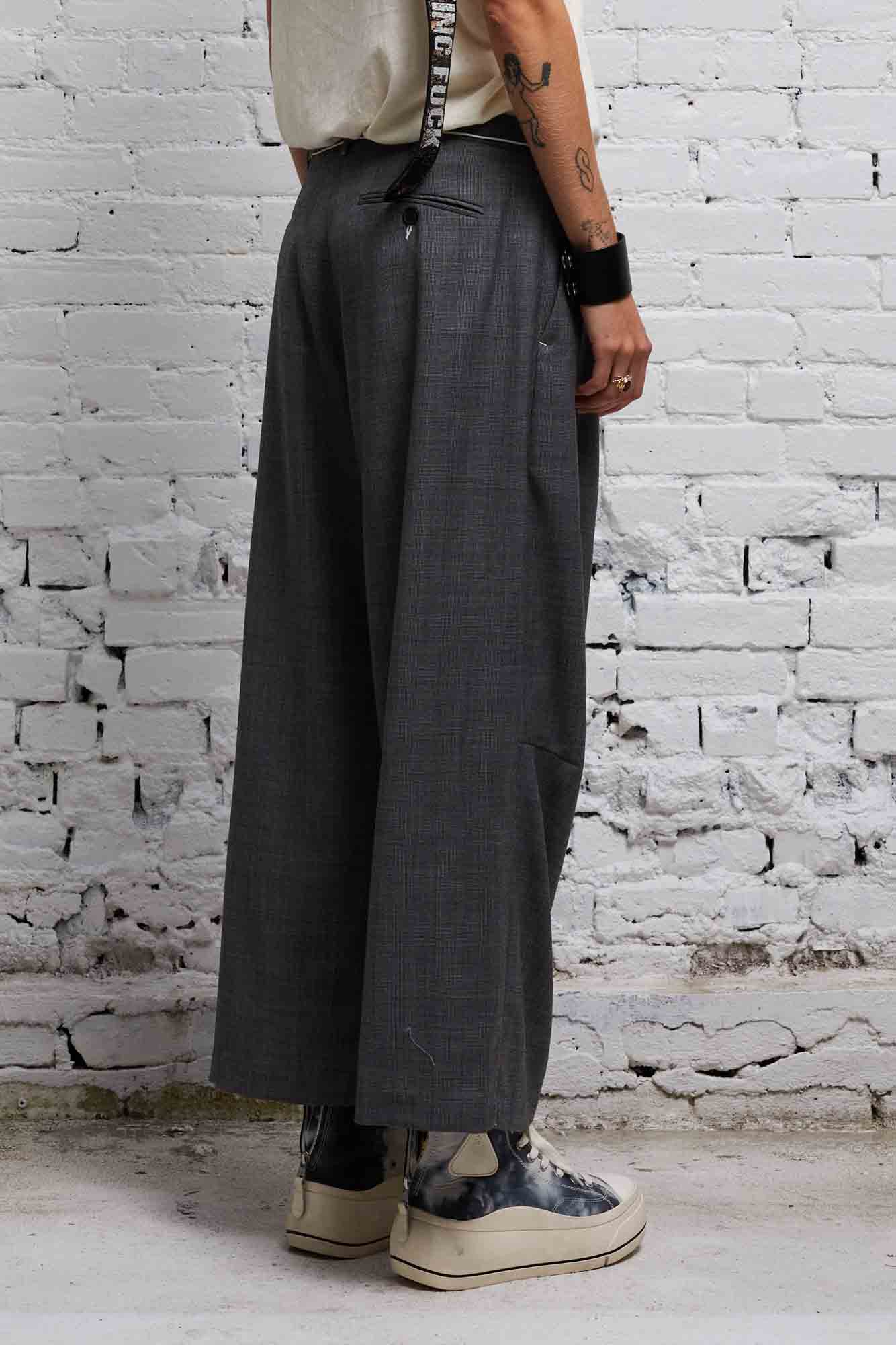 CROPPED WIDE LEG TROUSER - DARK GLEN PLAID - R13