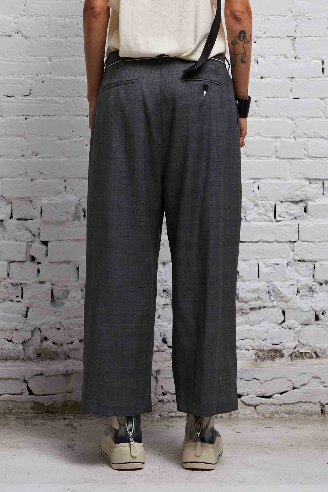 CROPPED WIDE LEG TROUSER - DARK GLEN PLAID - R13