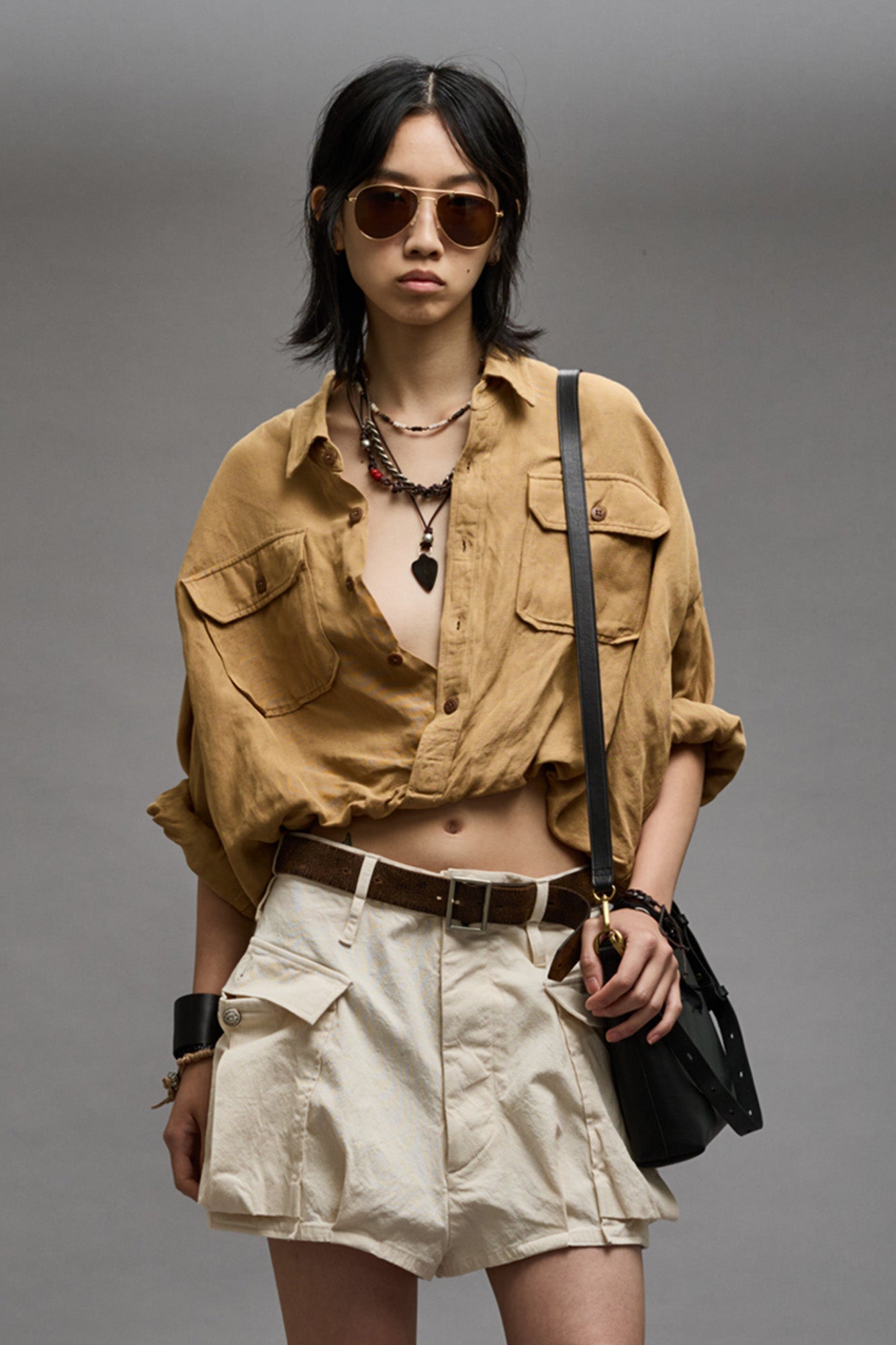 CROSSOVER UTILITY BUBBLE SHIRT - KHAKI - R13