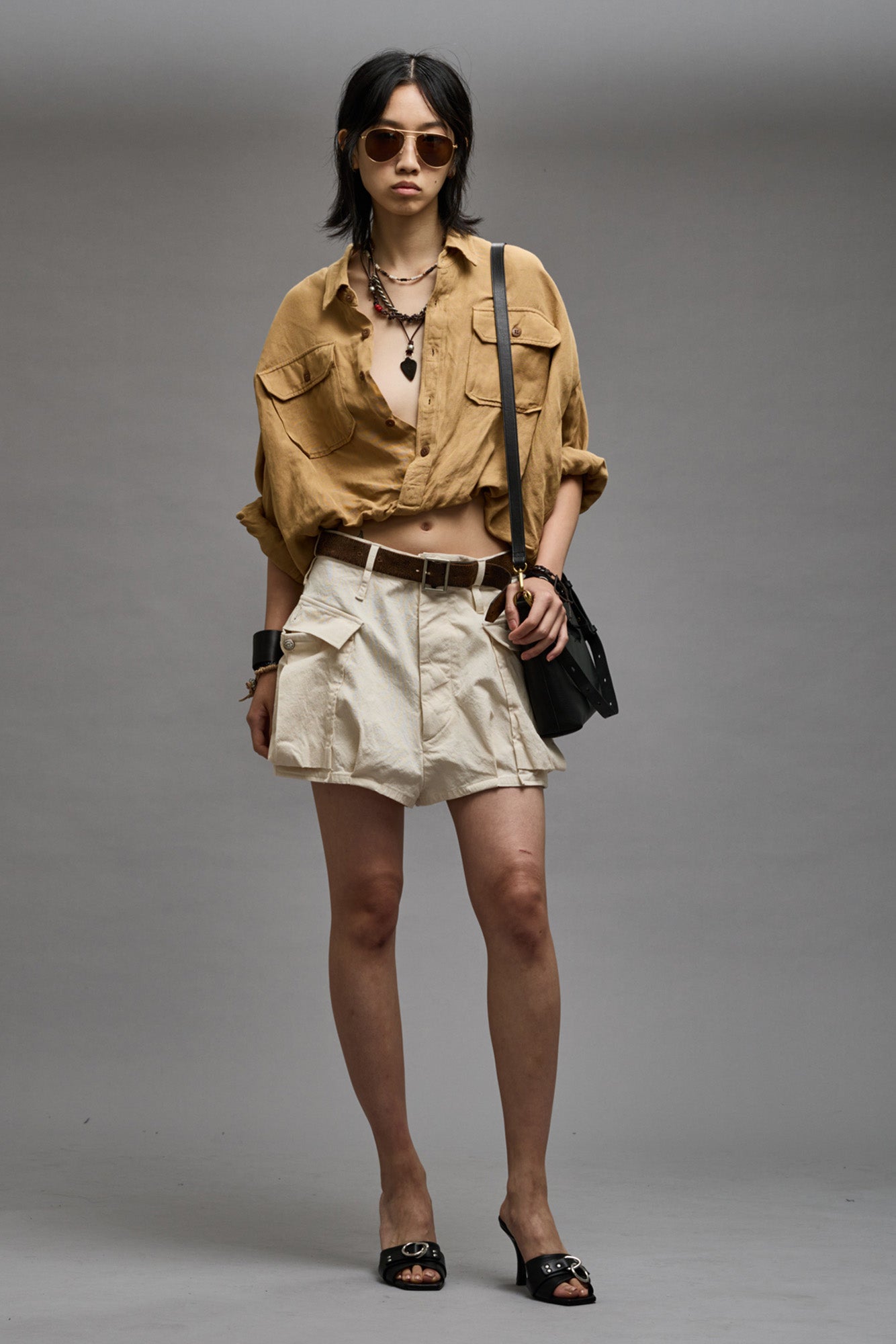 CROSSOVER UTILITY BUBBLE SHIRT - KHAKI - R13