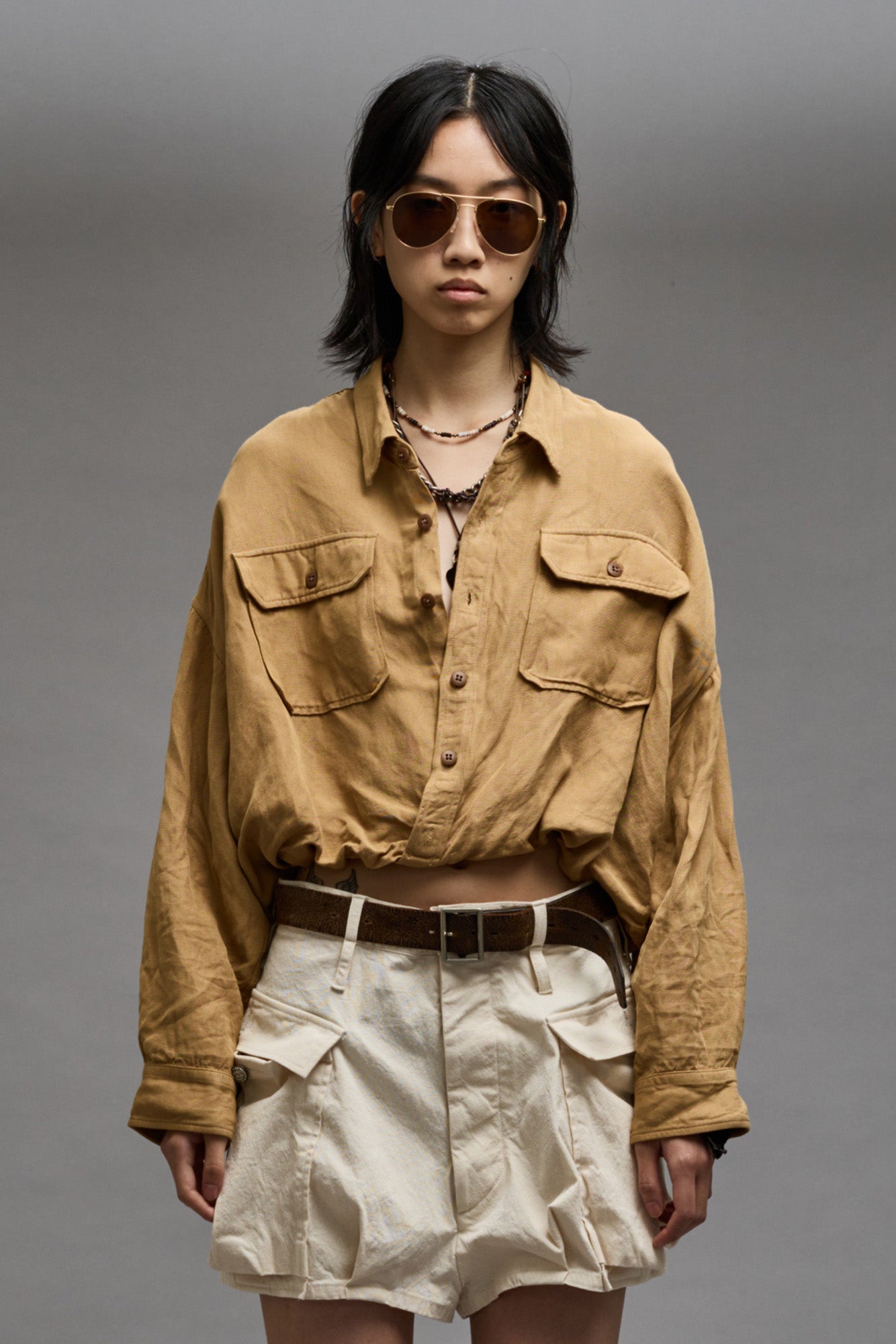 CROSSOVER UTILITY BUBBLE SHIRT - KHAKI - R13