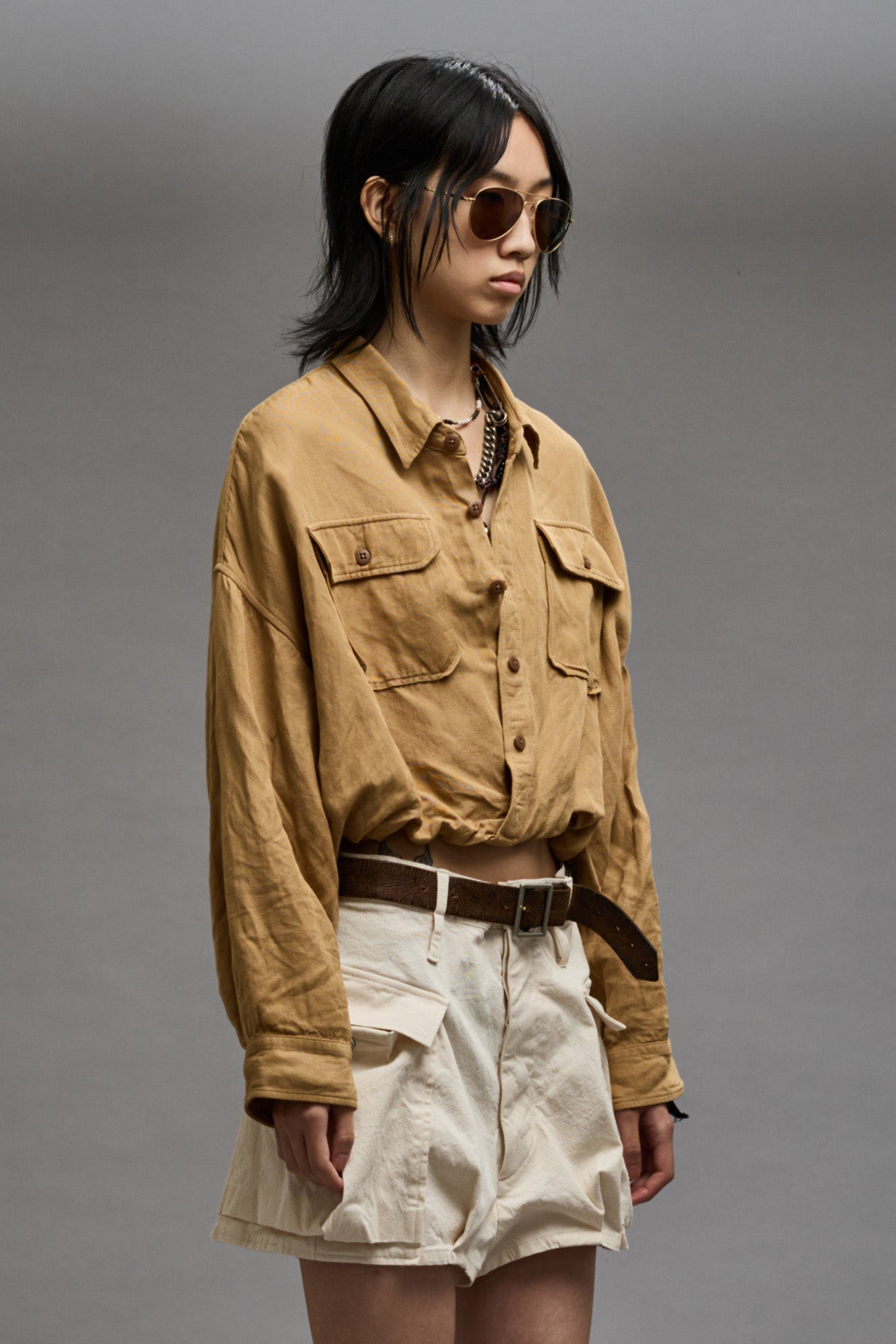 CROSSOVER UTILITY BUBBLE SHIRT - KHAKI - R13