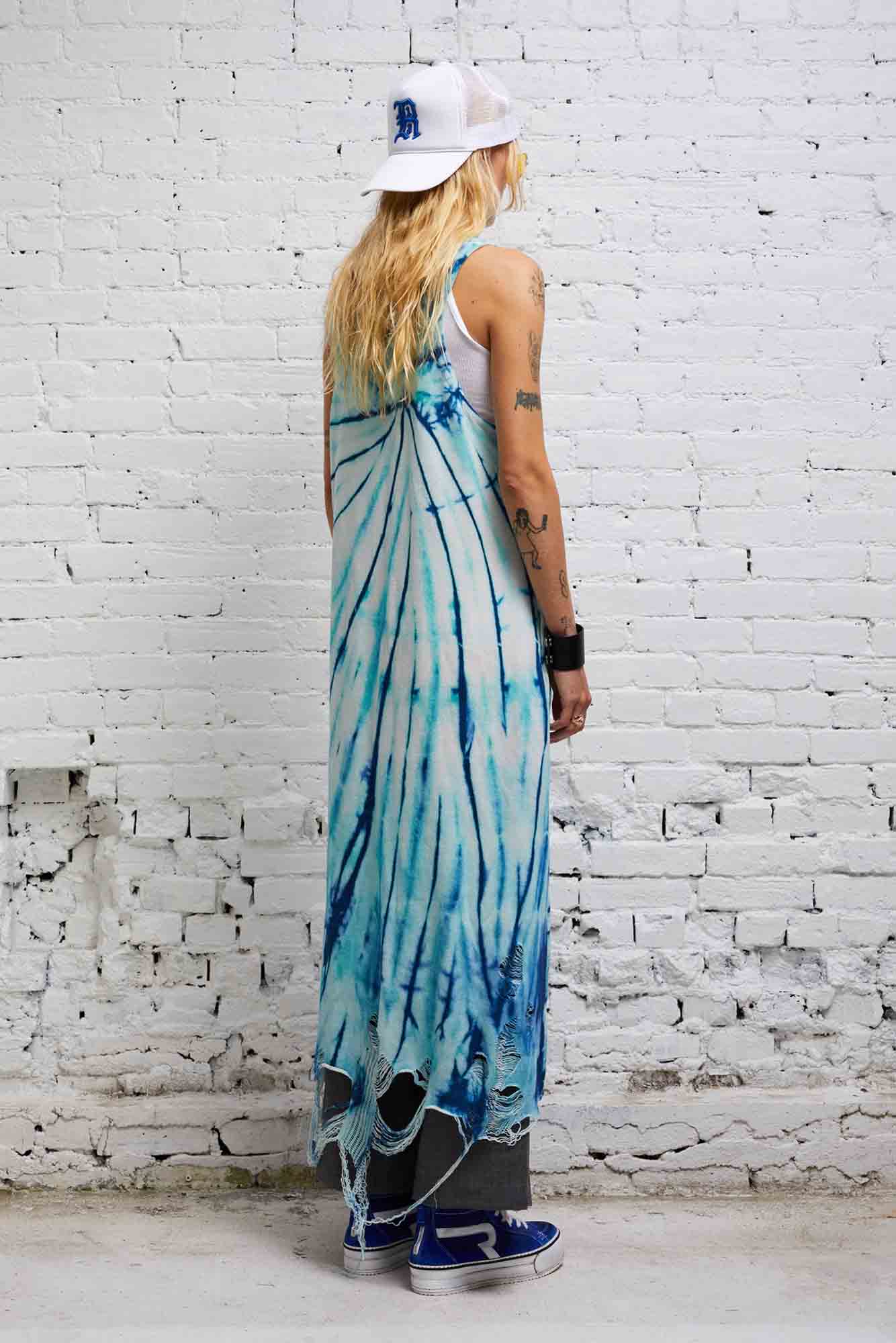 DESTROYED KNIT TANK DRESS - BLUE TIE-DYE - R13