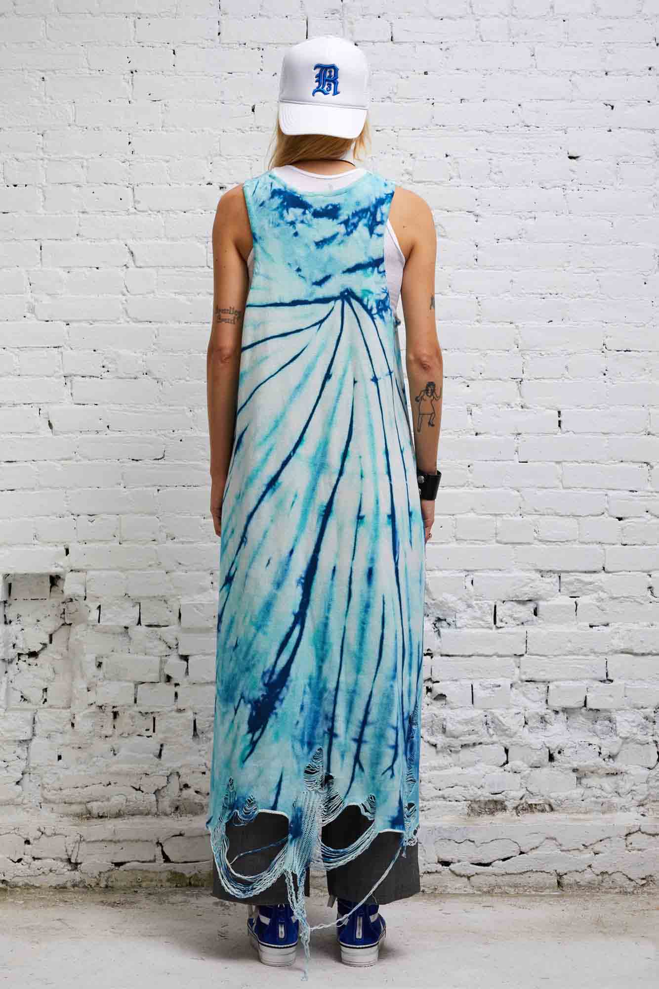 DESTROYED KNIT TANK DRESS - BLUE TIE-DYE - R13